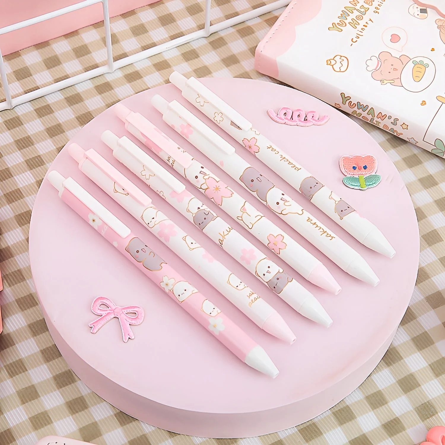 Peach Blossom Chibi Cat Gel Pen
