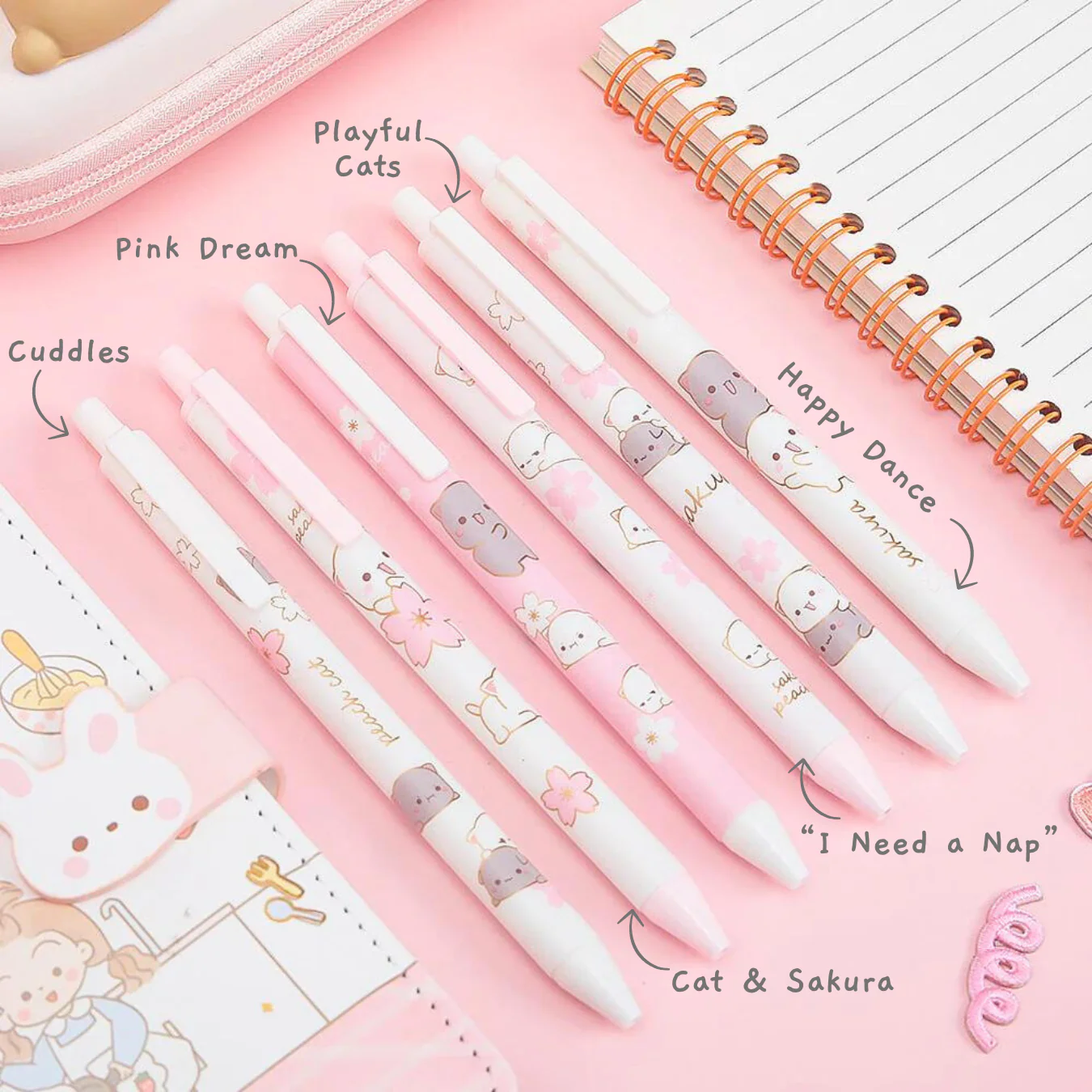Peach Blossom Chibi Cat Gel Pen