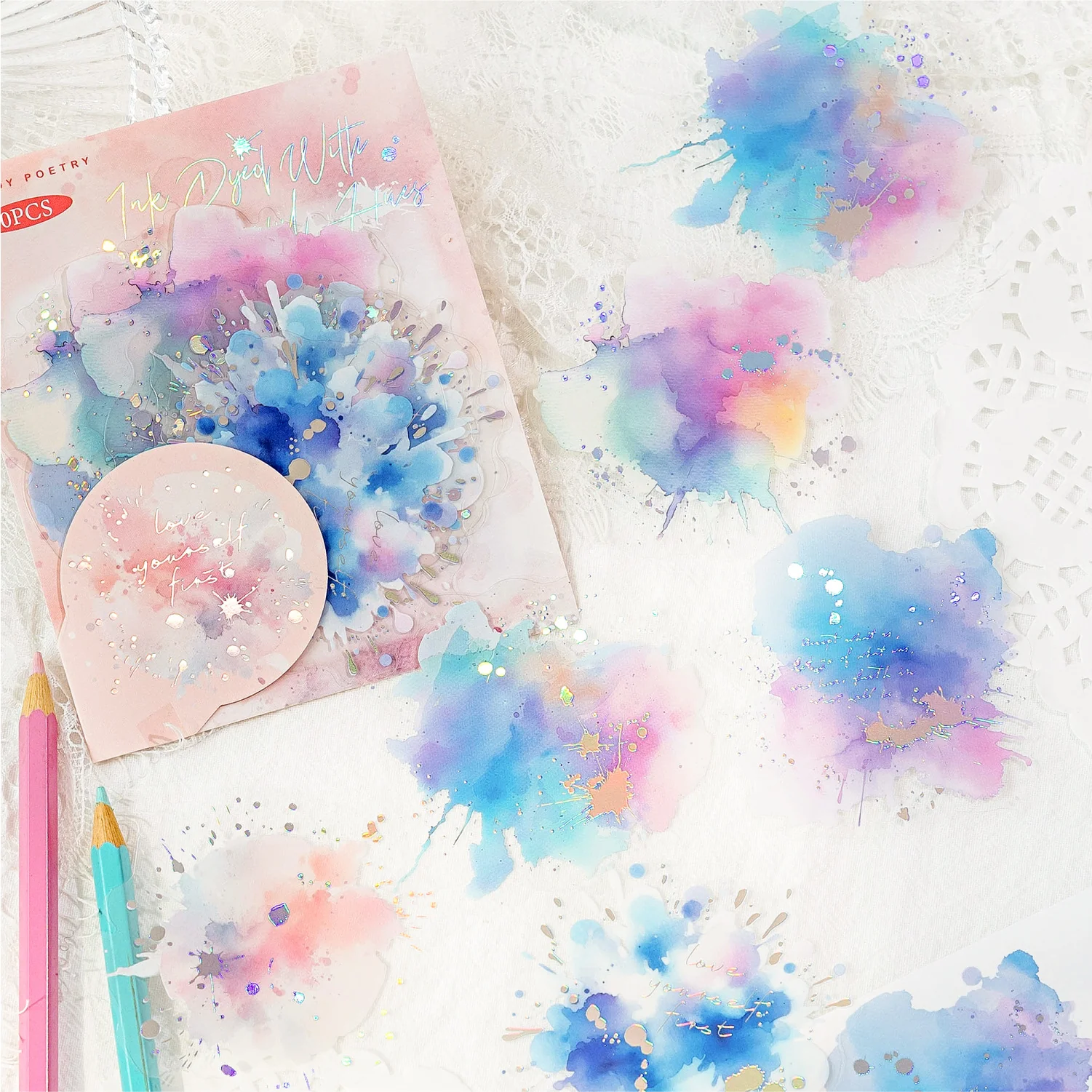 Shimmering Ink Splatter Art Stickers