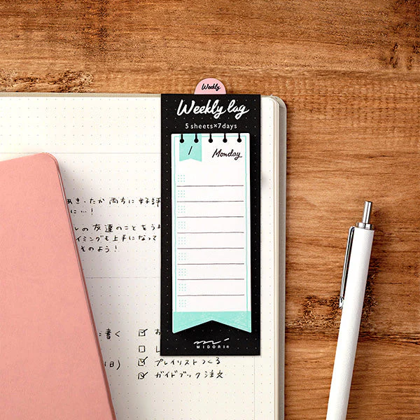 Midori Journal Weekly Log Sticky Notes Ribbon
