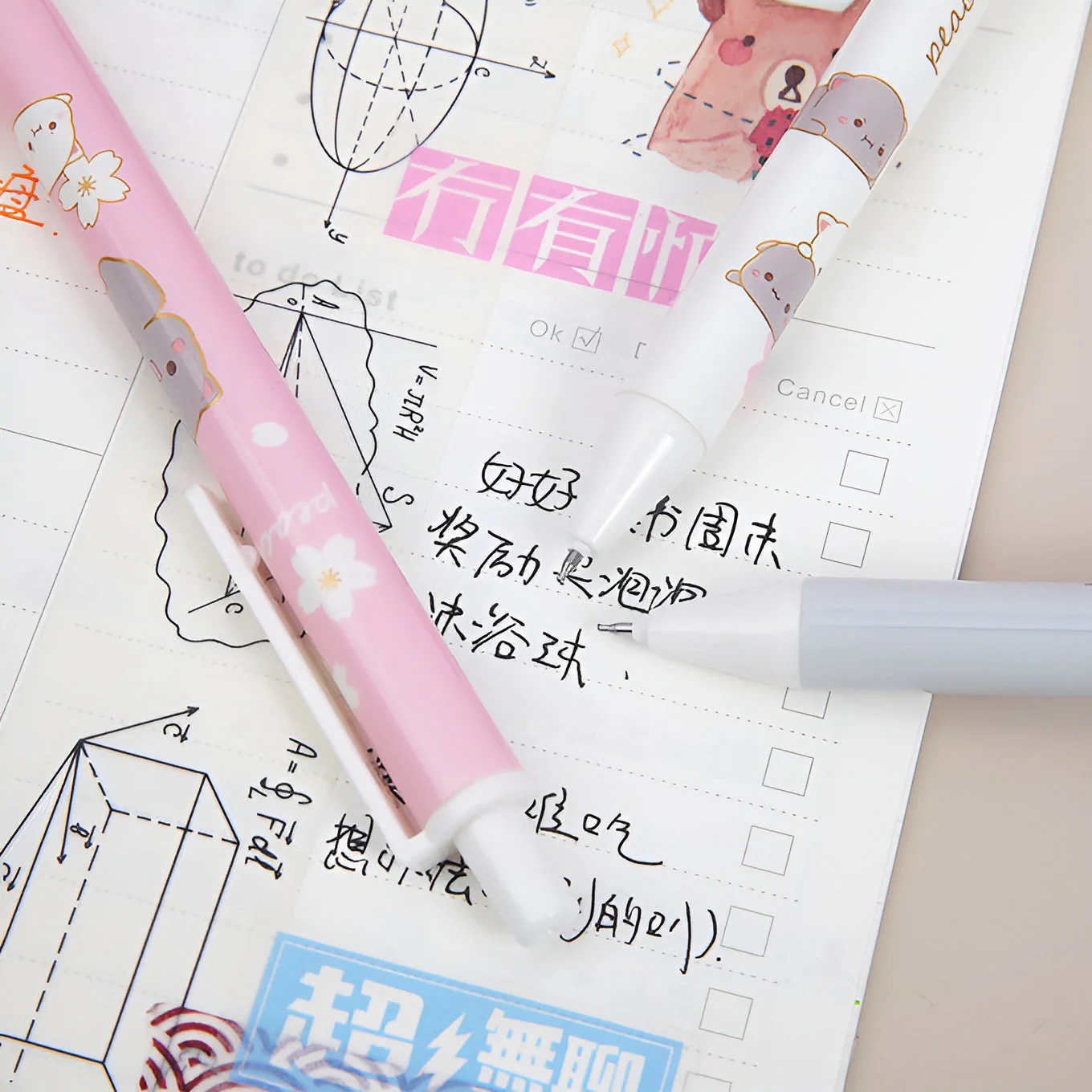 Peach Blossom Chibi Cat Gel Pen