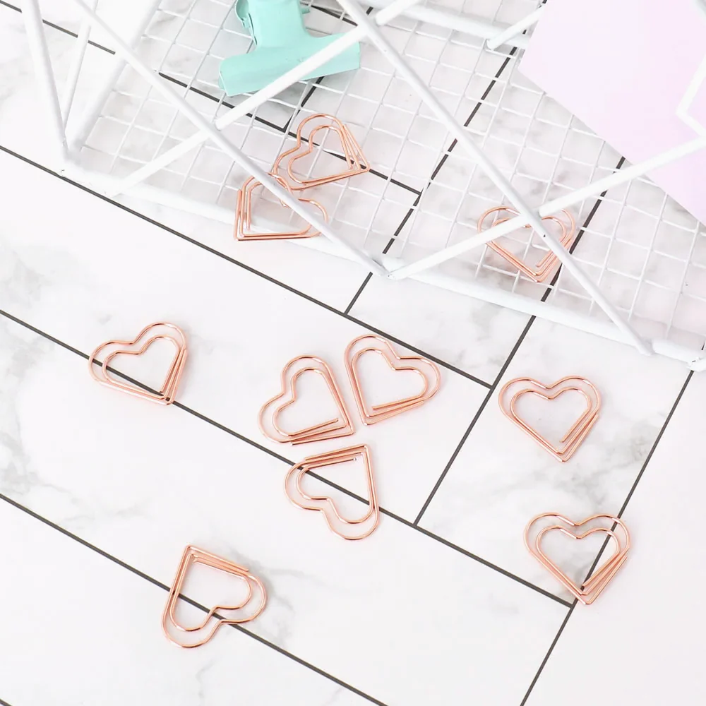 Gold Heart Shaped Paper Clips Set of 20