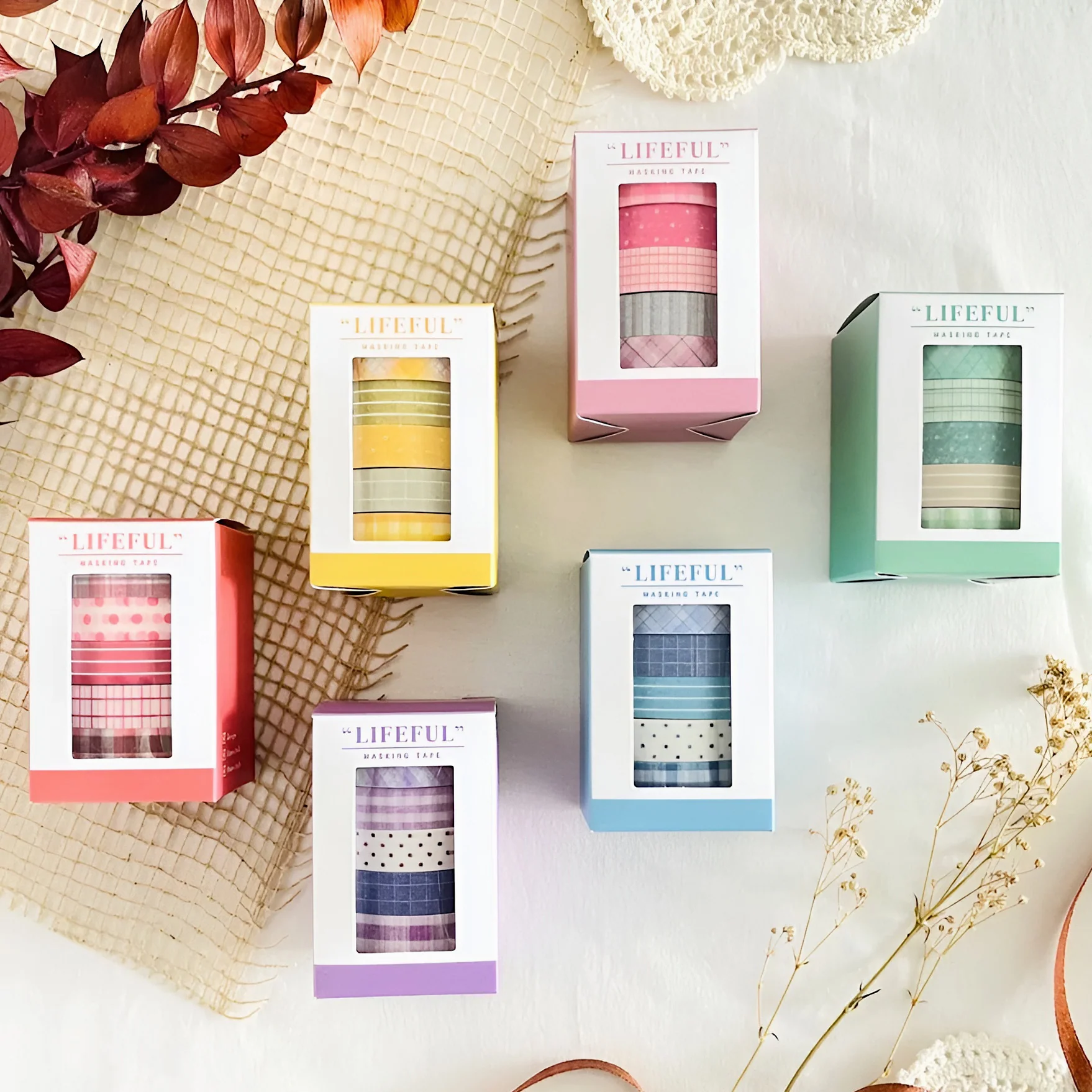 Colorful Pattern Masking Tapes Set of 5 Pink