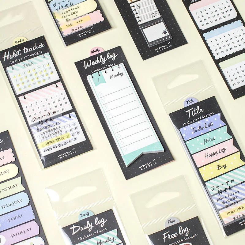 Midori Journal Weekly Log Sticky Notes Ribbon
