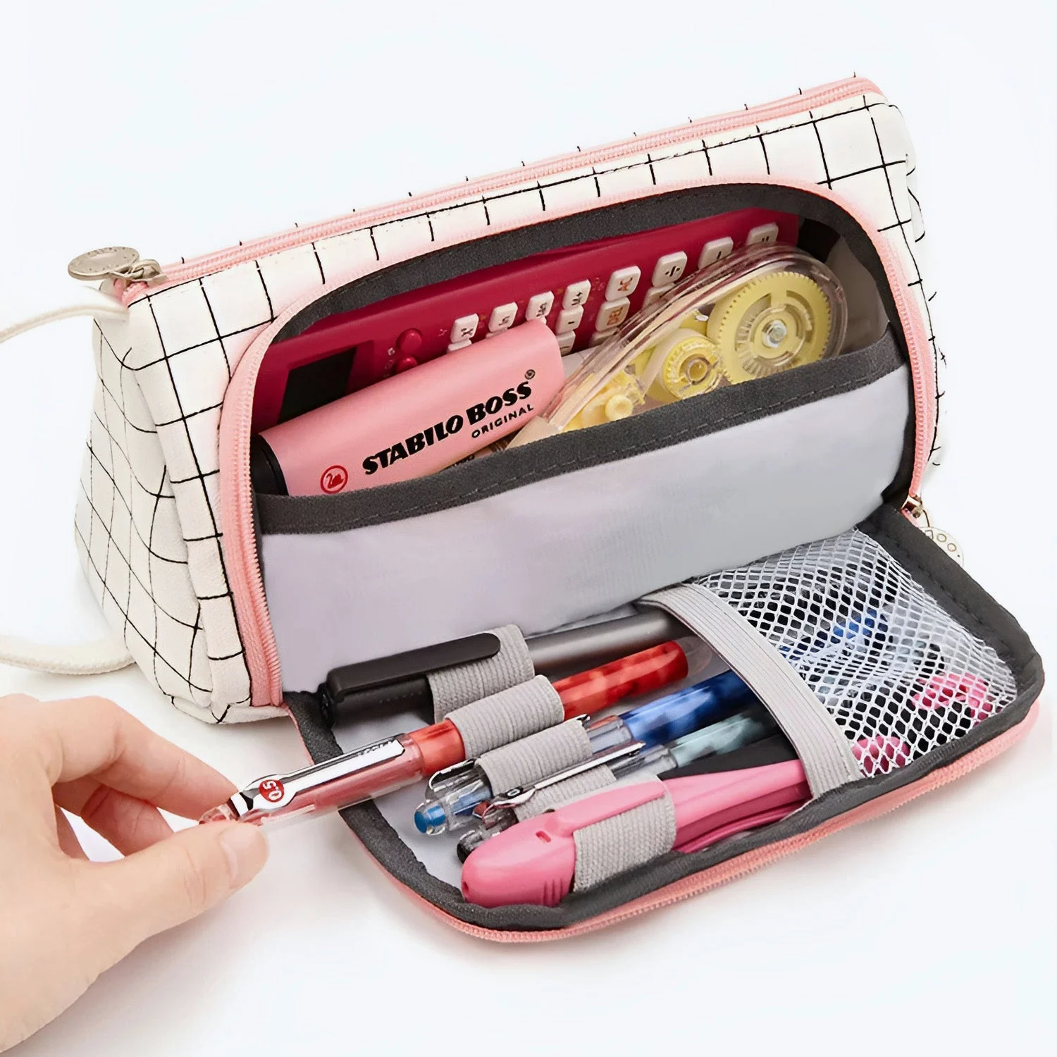 Pink Check Triangle Pencil Case