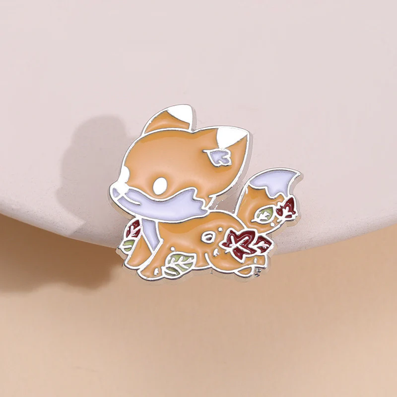 Cute Fox & Fallen Leaves Enamel Pin