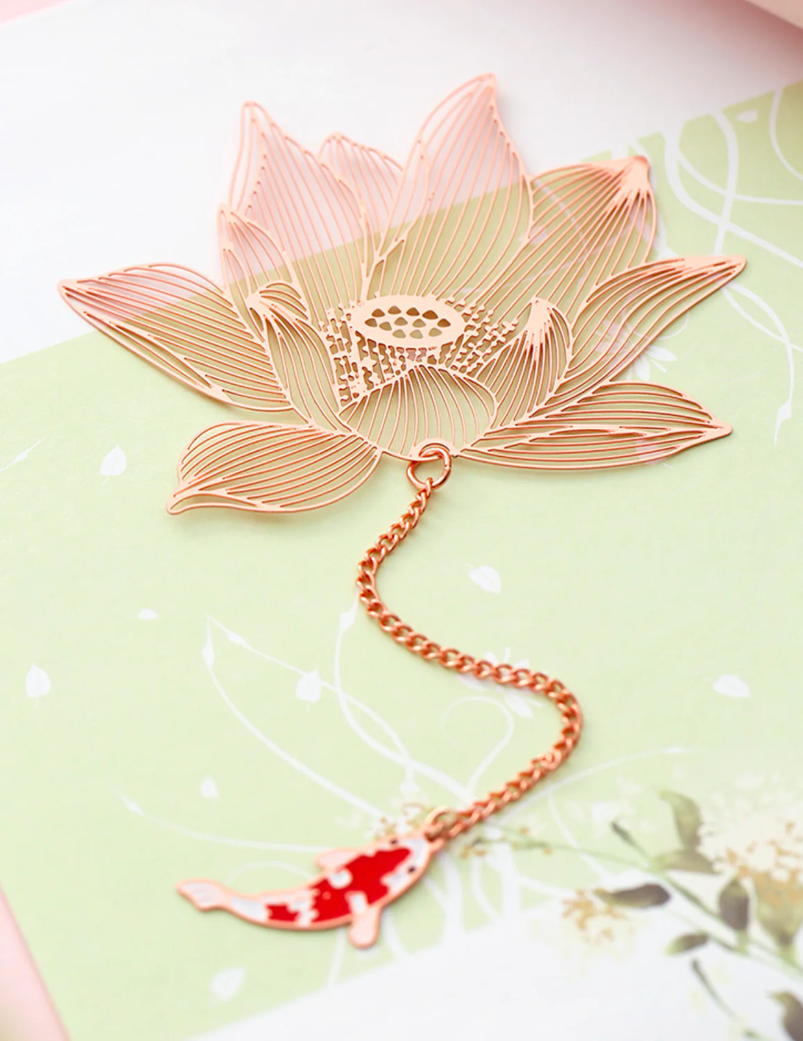 Lotus Flower & Koi Fish Pendant Bookmark
