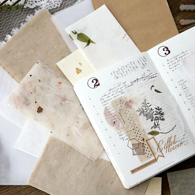 Artistic Textured Paper Set  Pressed Flowers