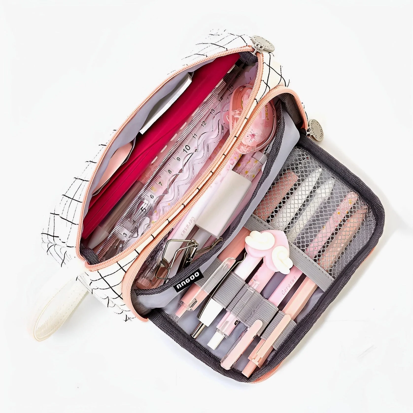 Pink Check Triangle Pencil Case