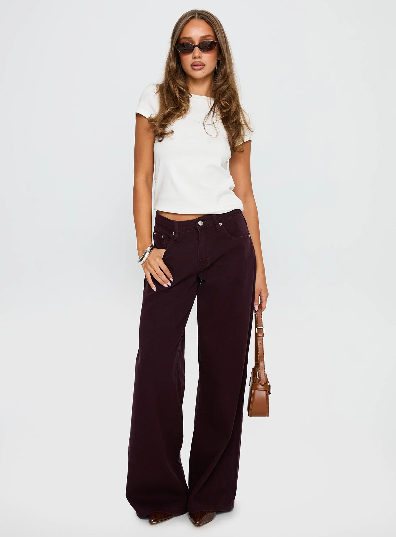 Big News Mid Rise Wide Leg Jeans Currant