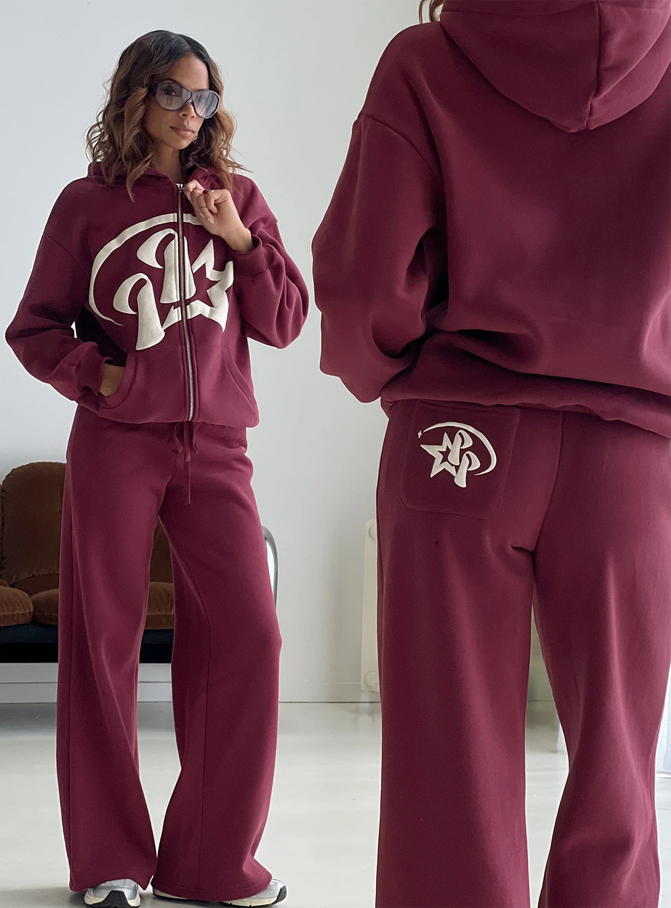 Princess Polly Stargirl Wide Leg Sweat Pants Burgundy