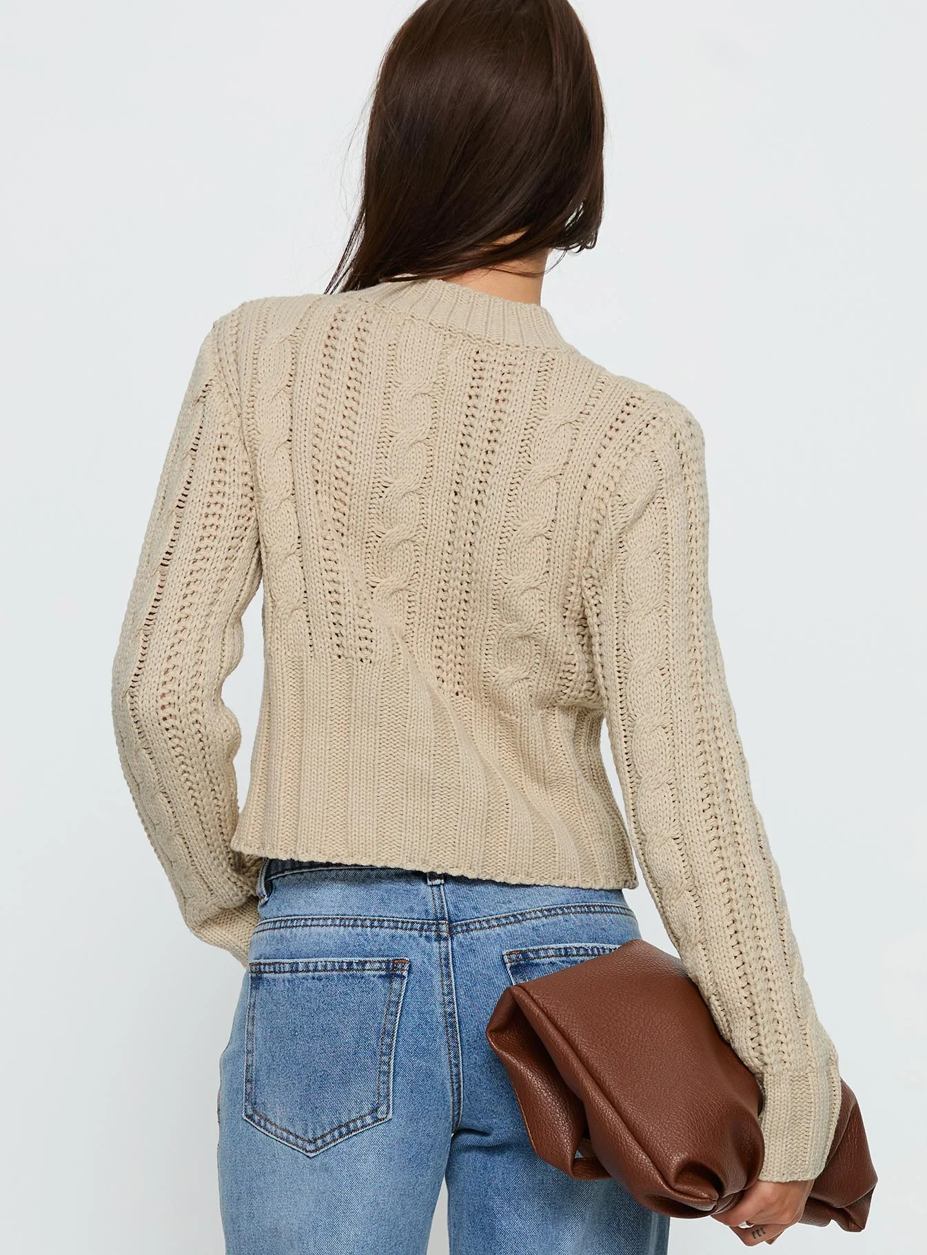 Donielle Cable Knit Cardigan Beige