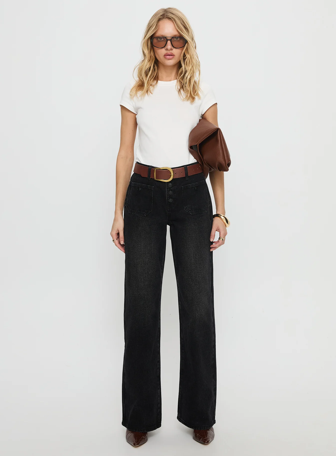 Carianne Low Rise Wide Leg Jeans Washed Black