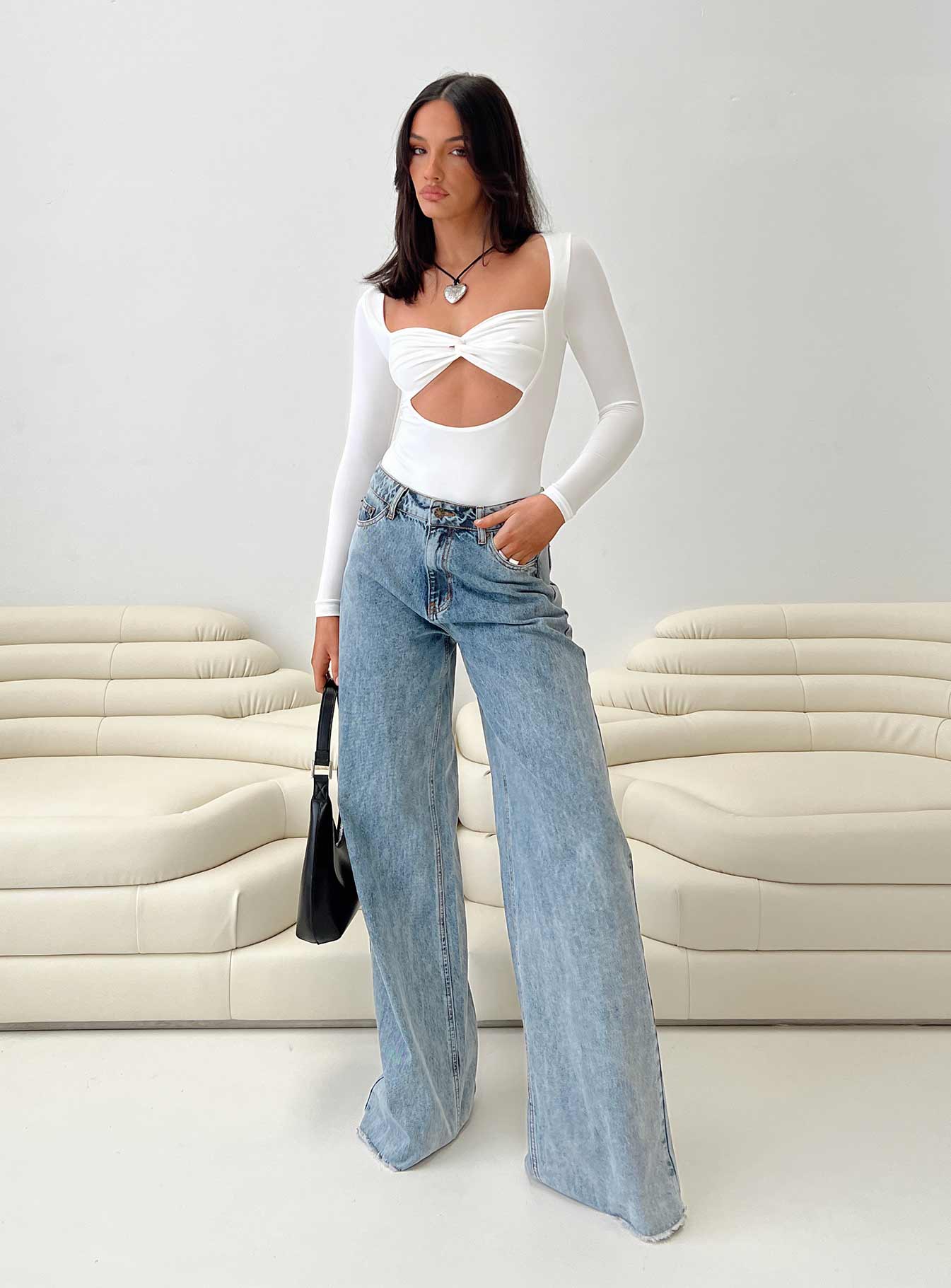 Zalin Long Sleeve Bodysuit White