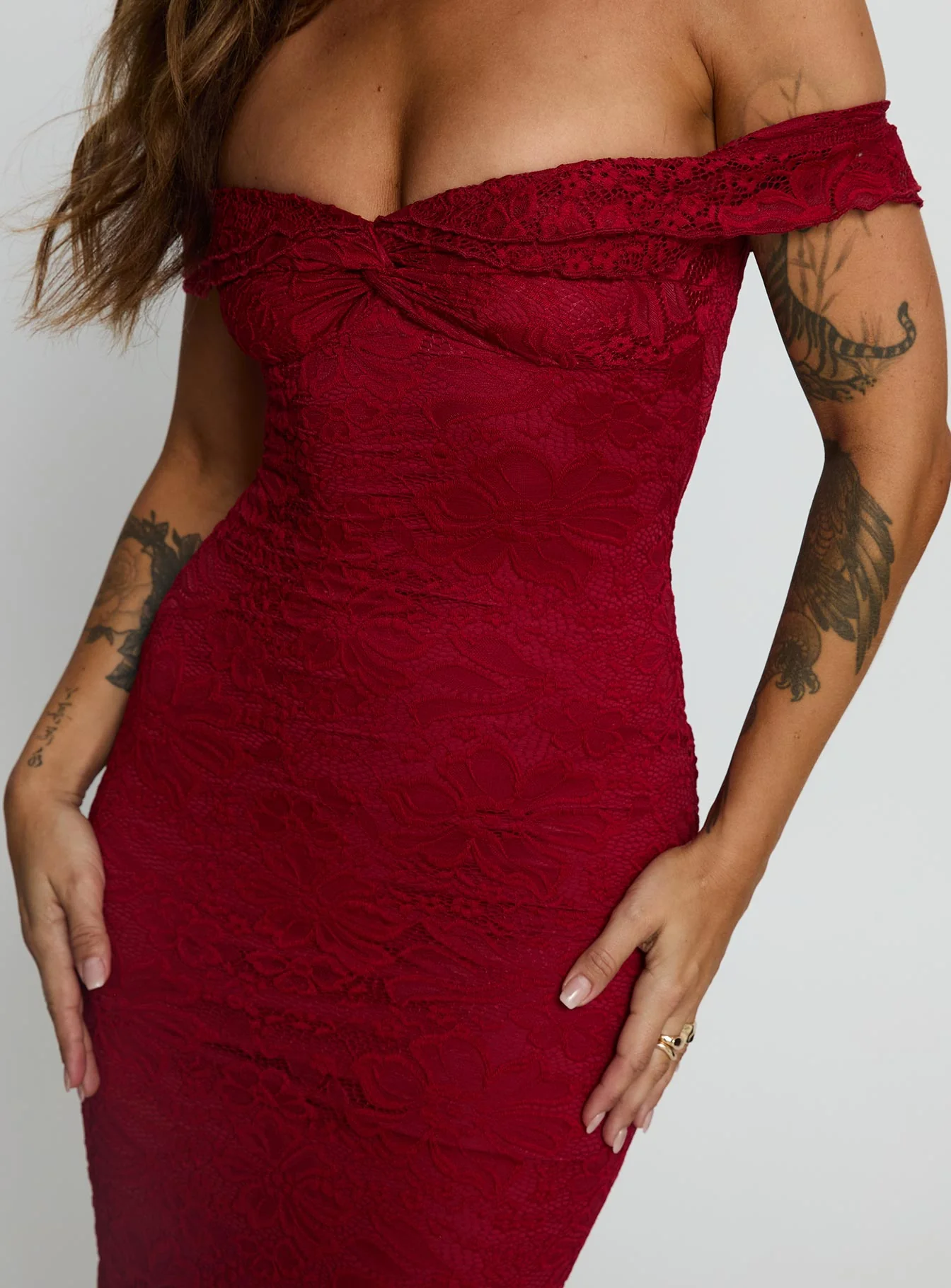 Anabeila Strapless Frill Maxi Dress Red