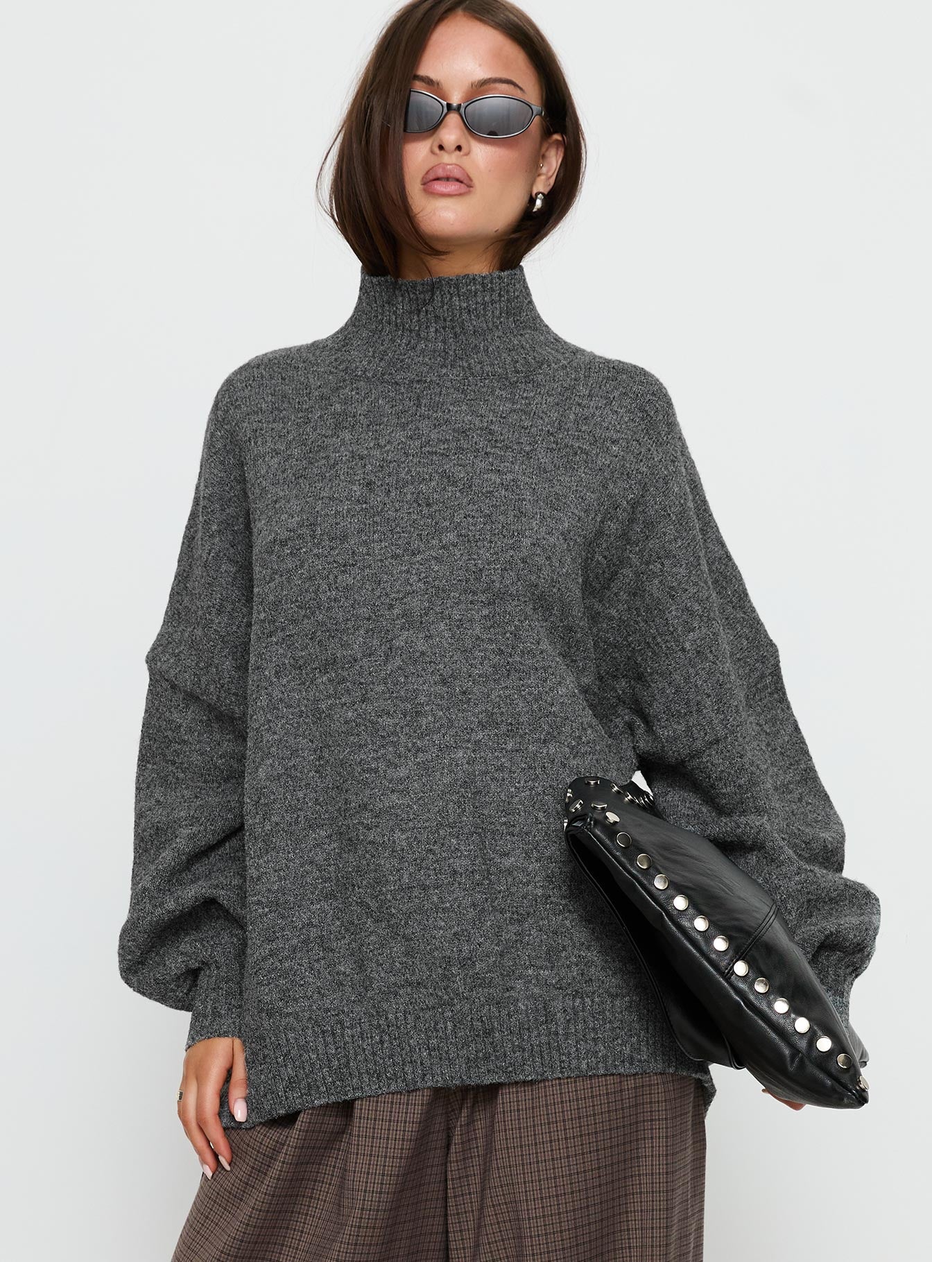 Patrizia Funnel Neck Knit Sweater Grey