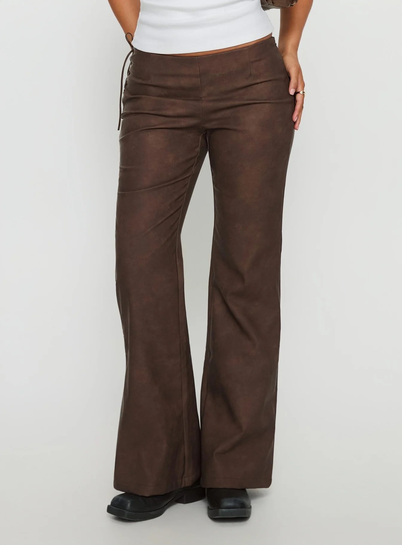 Trickrider Tie Side Faux Leather Pants Chocolate