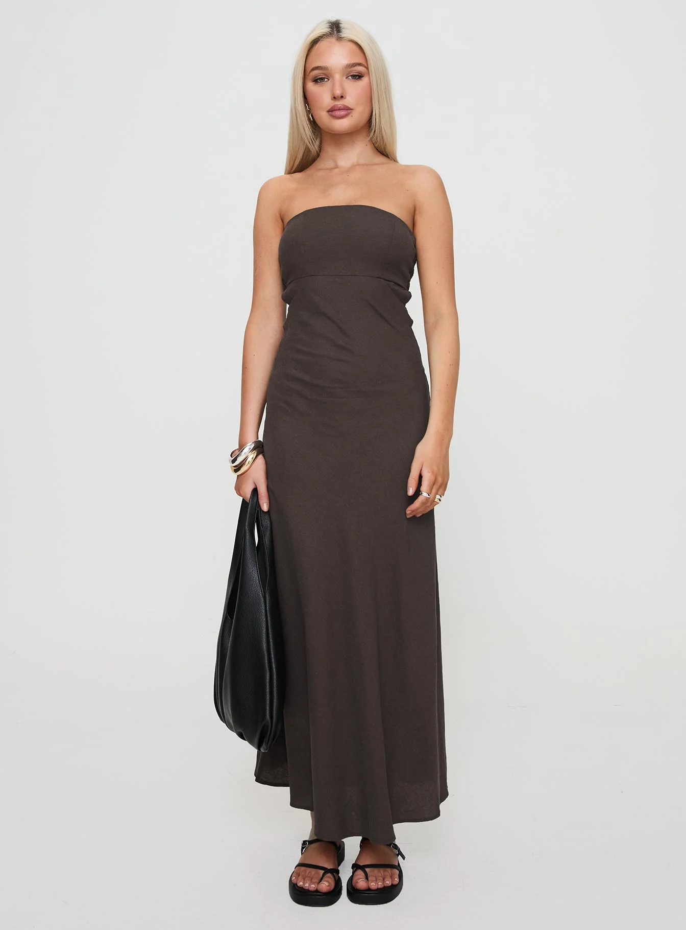 Yahir Strapless Maxi Dress Brown