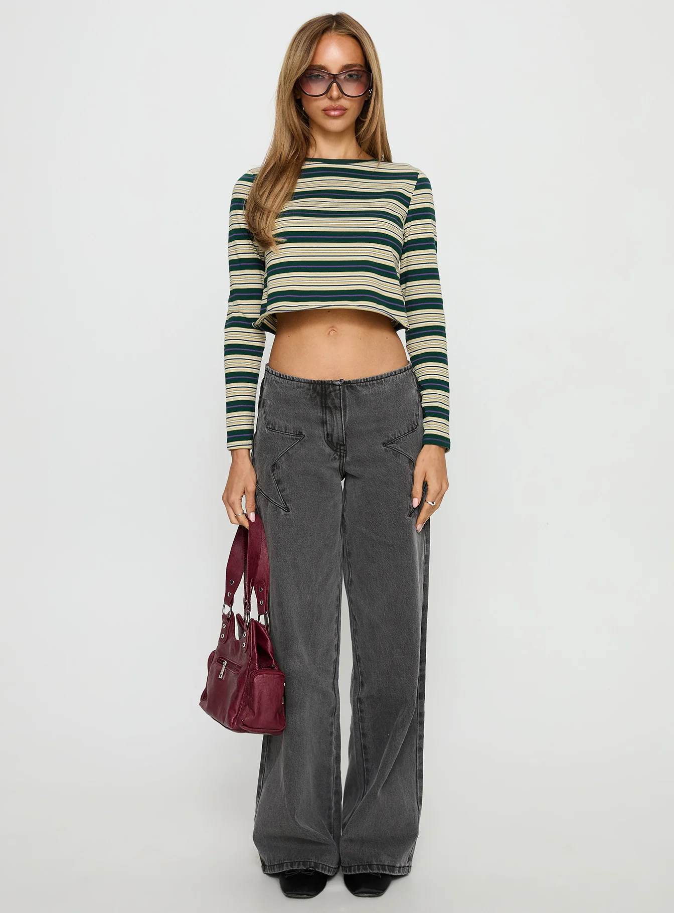Bentlea Long Sleeve Top Green / Yellow Stripe