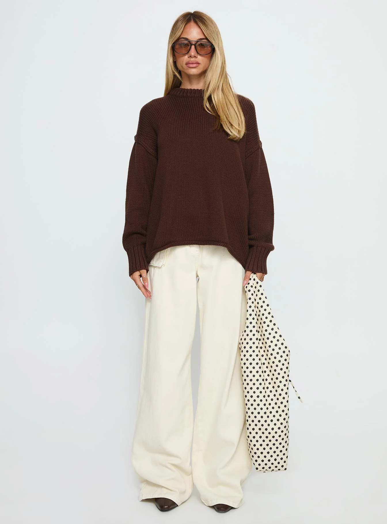 Wilda Crew Neck Knit Sweater Brown