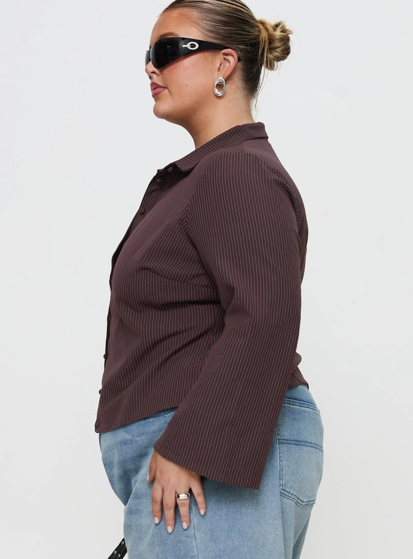 Anni Pinstripe Shirt Brown Curve
