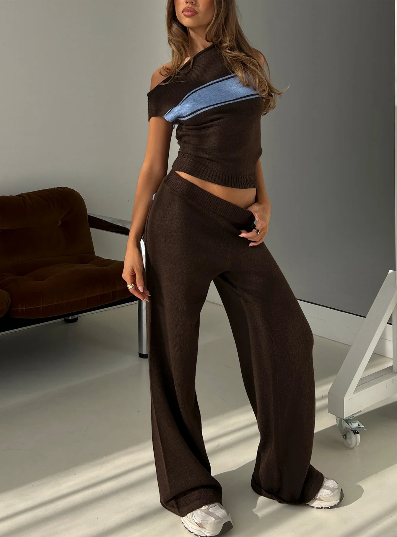 Bekki Wide Leg Knit Pant Brown