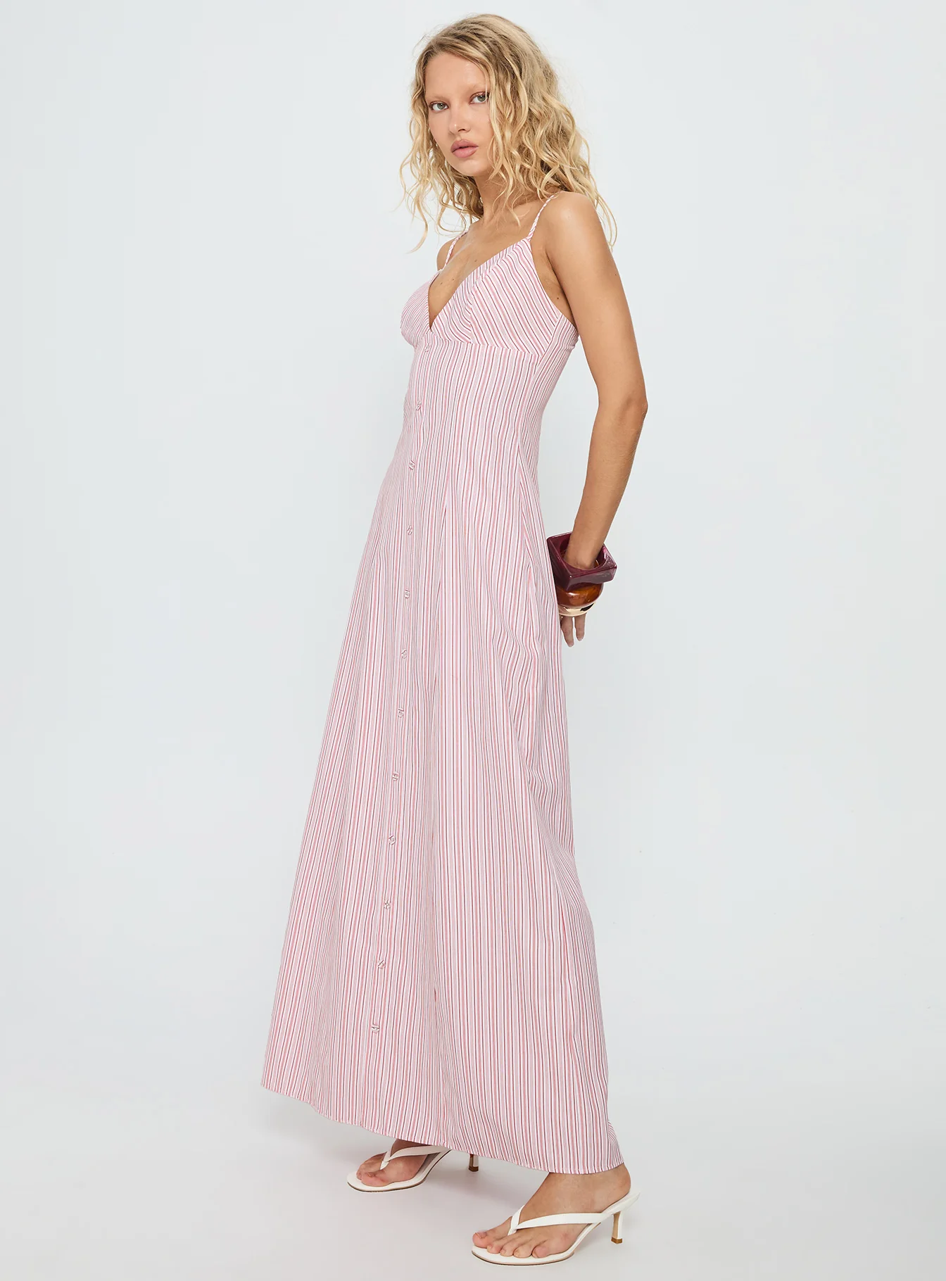 Samiyah Button Down Maxi Dress Red Stripe