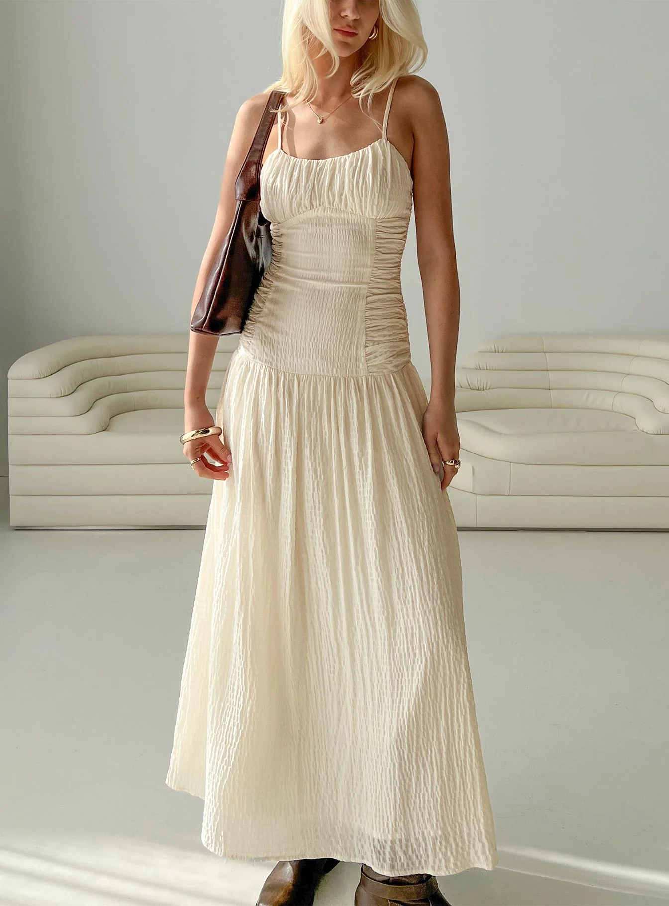 Quinley Shirred Maxi Dress Cream