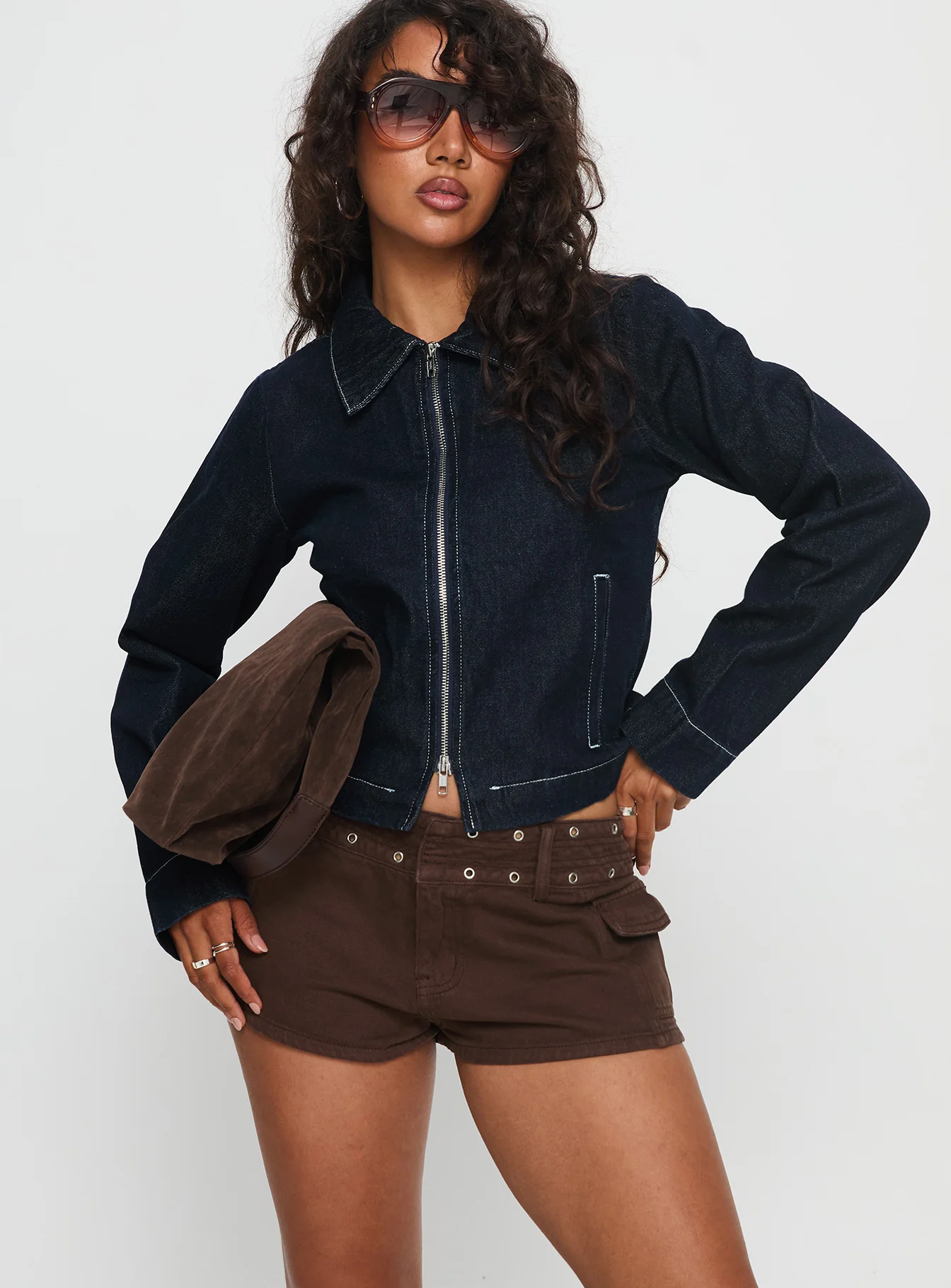 Reno Eyelet Micro Shorts Brown Wash