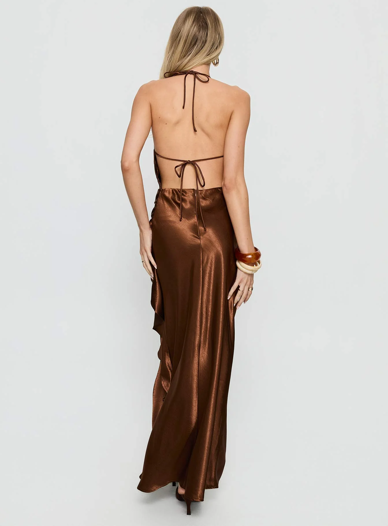 Annissa Plunge Halter Maxi Dress Dark Brown