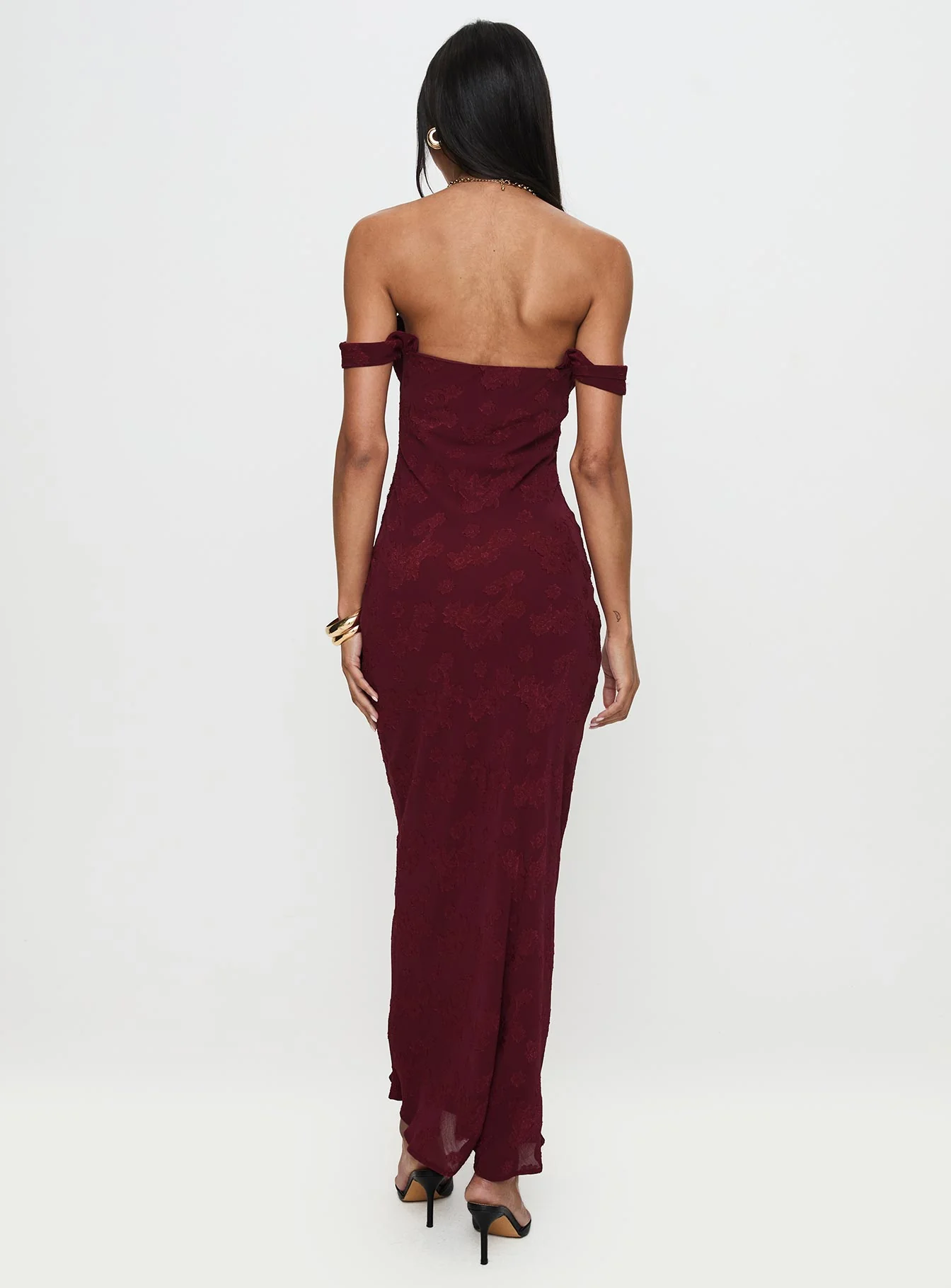 Azura Off The Shoulder Maxi Dress Burgundy