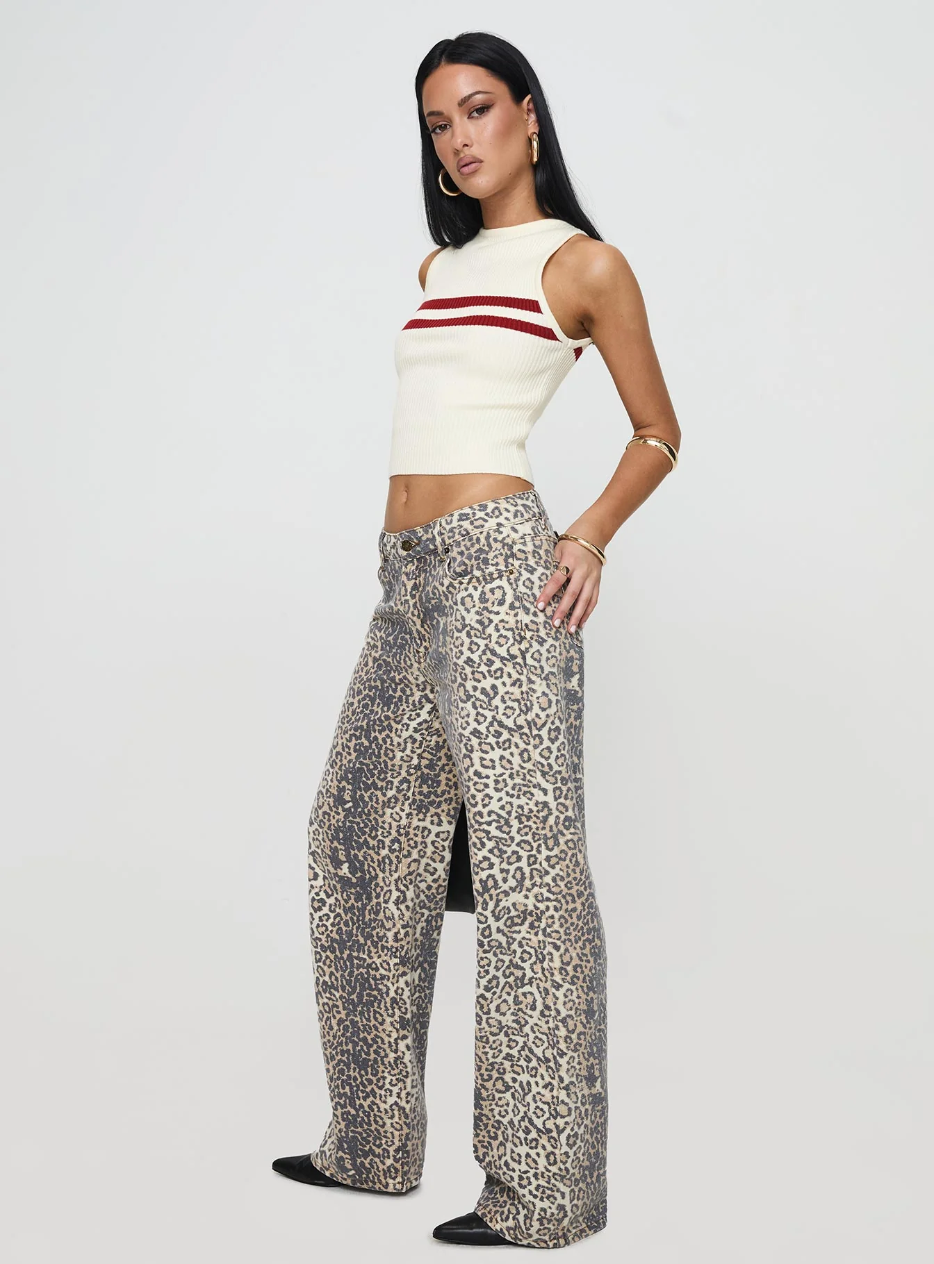 Top Model Low Rise Straight Leg Jeans Leopard Fade