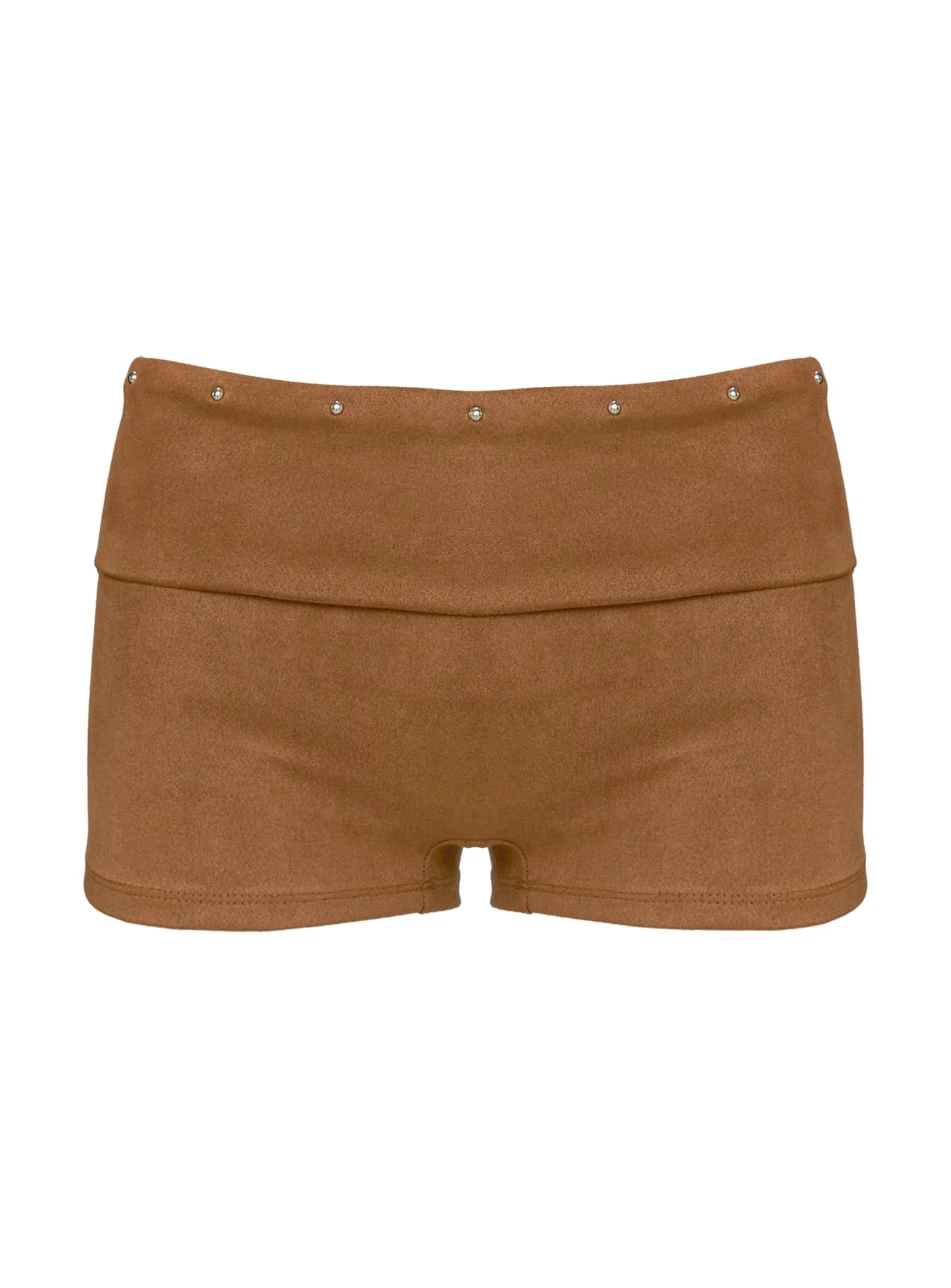 Upgraded Stud Detail Faux Suede Shorts Brown