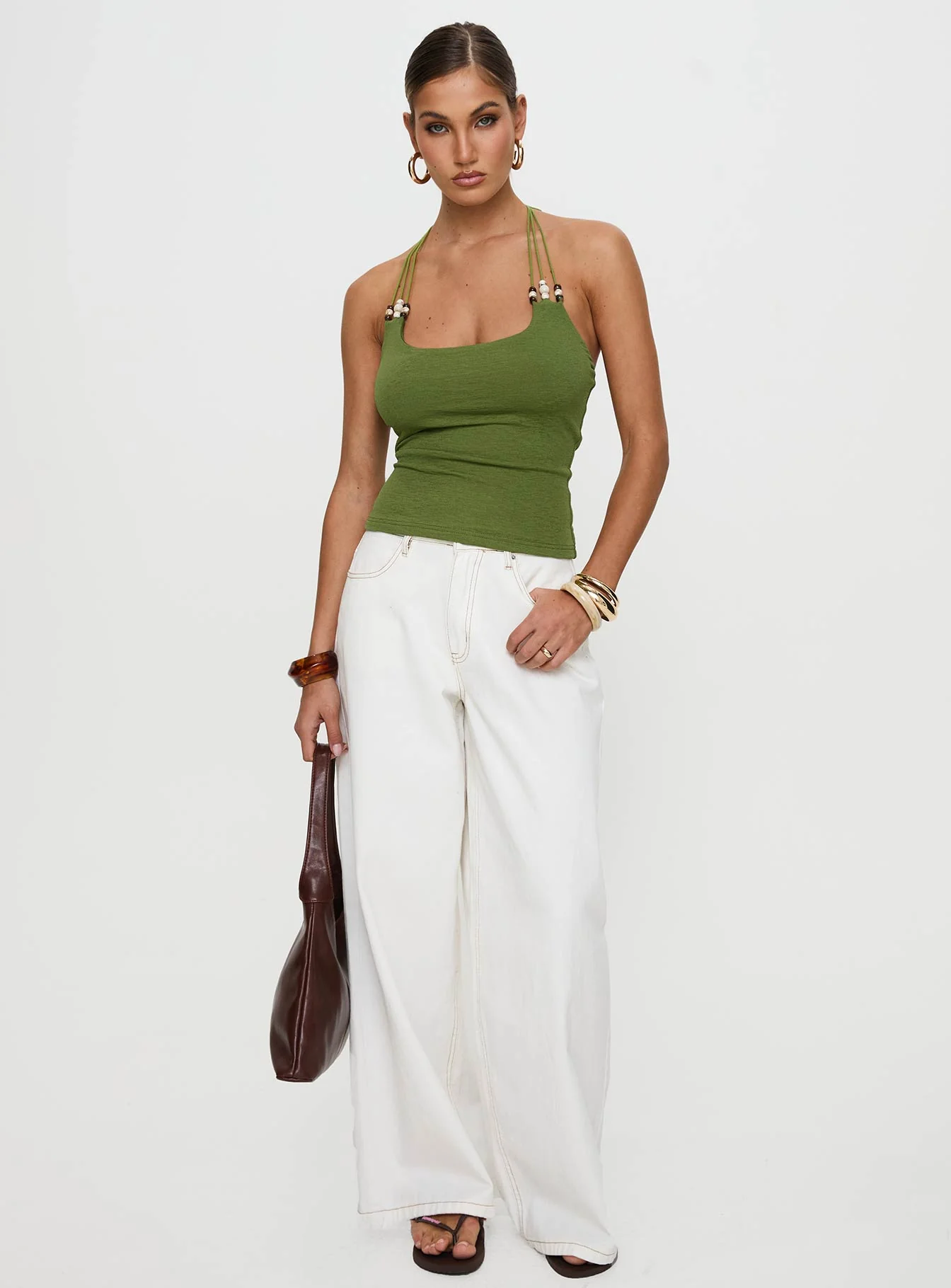 Roller Coaster Bead Detail Top Green