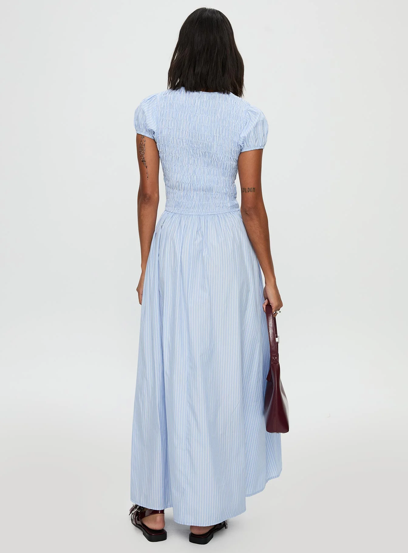 Wendelin Shirred Maxi Dress Blue Stripe