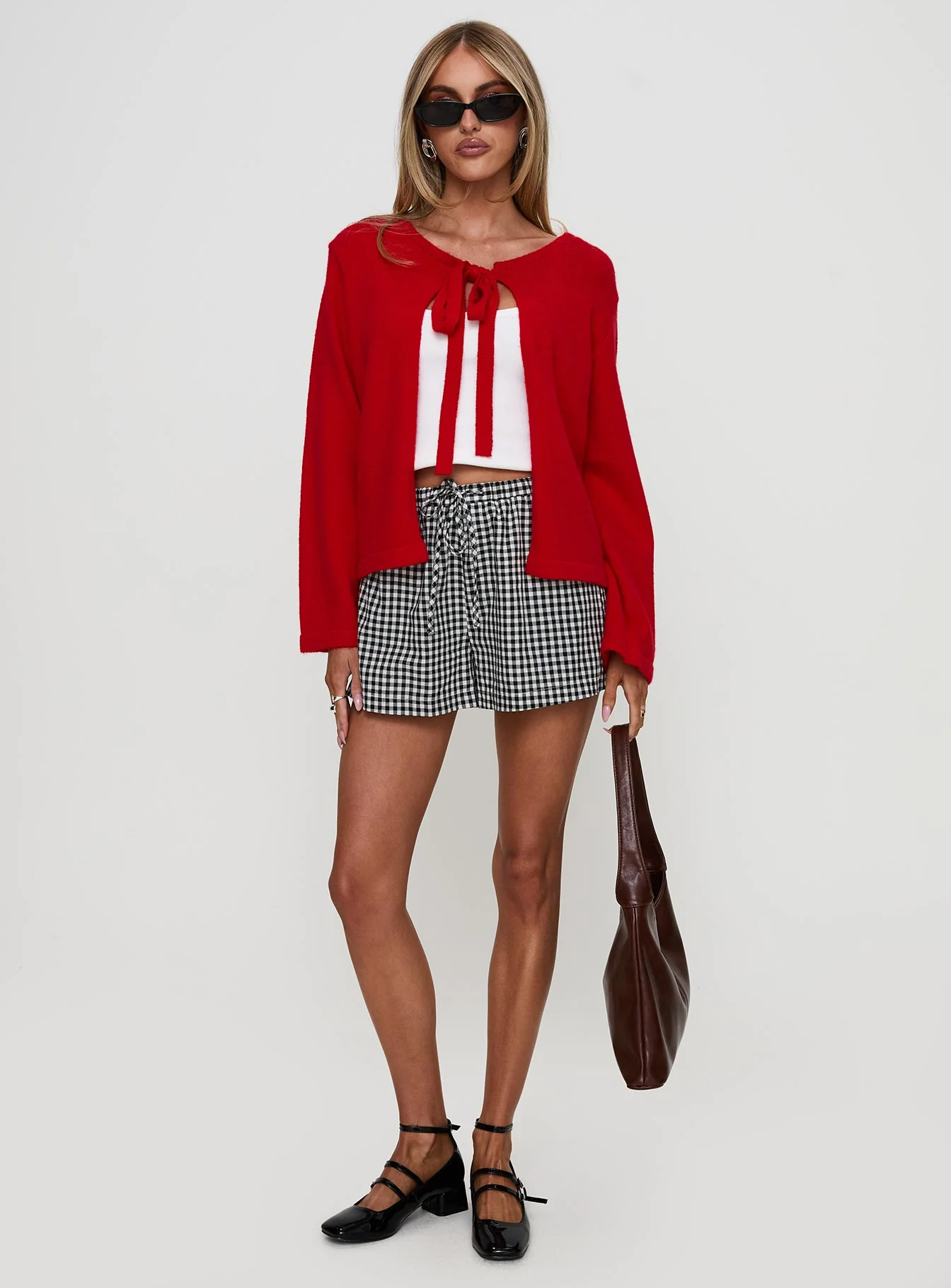 Norine Tie Up Knit Sweater Red