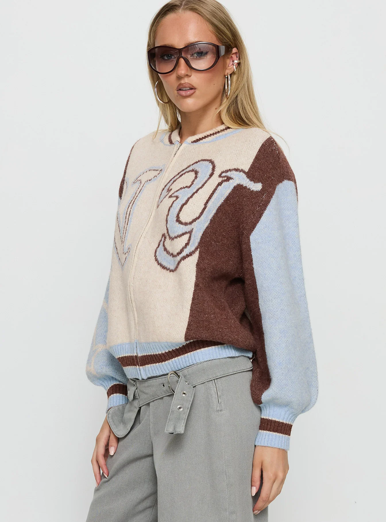 Brandyce Graphic Knit Jacket Blue / Chocolate