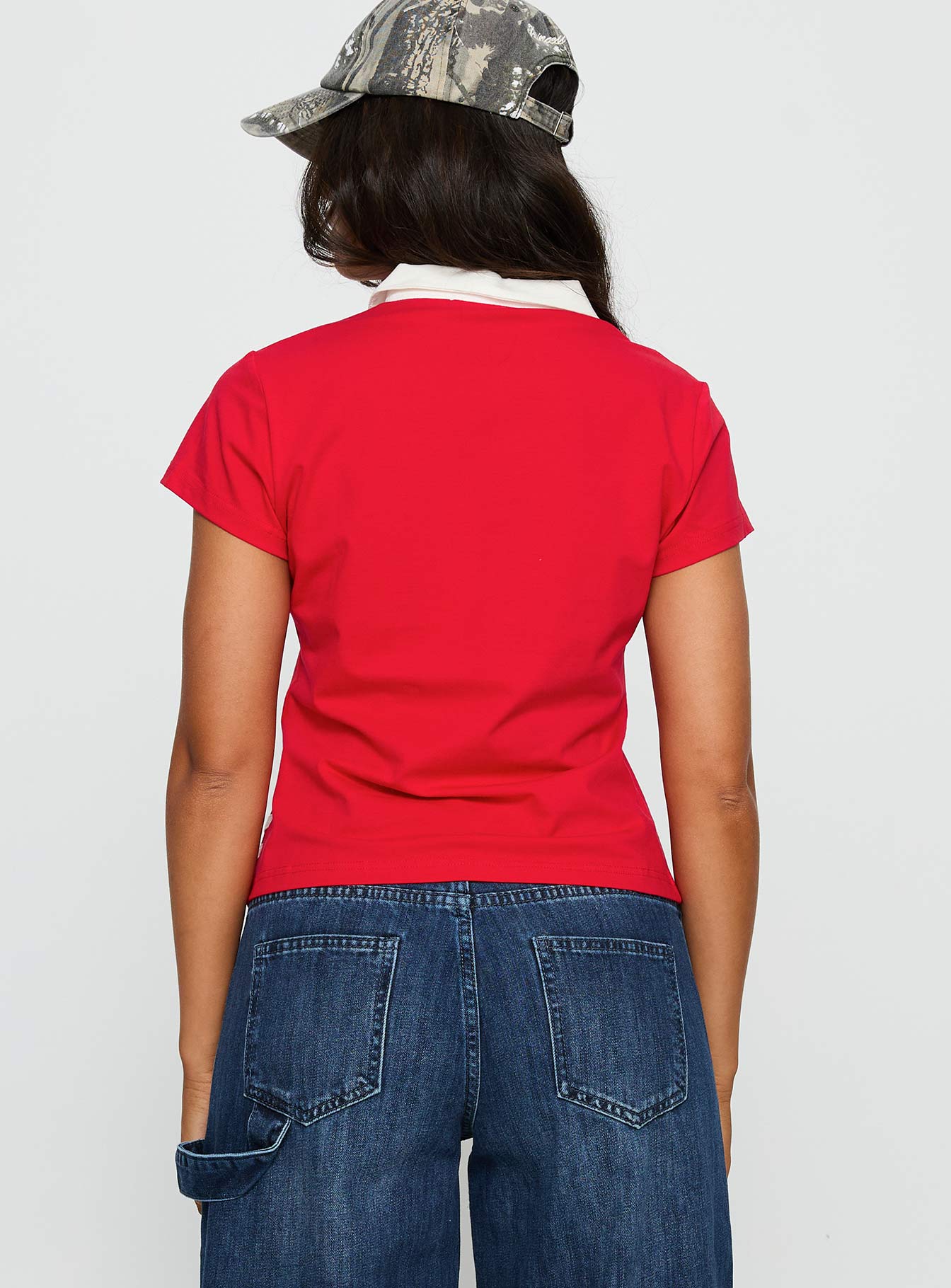 Learn Your Lesson Contrast Collared Top Red / White