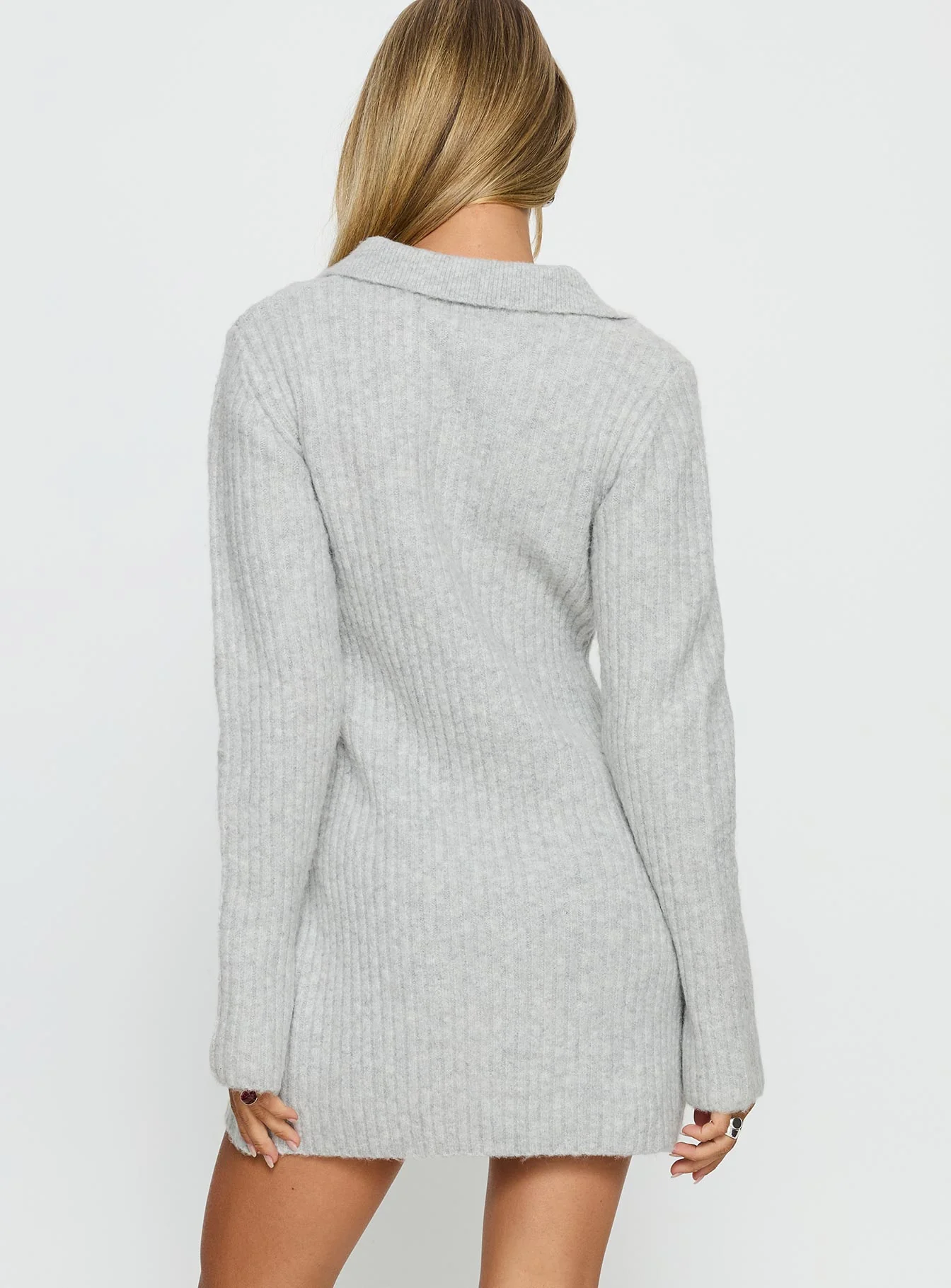 Naloma Knit Long Sleeve Mini Dress Grey Marle