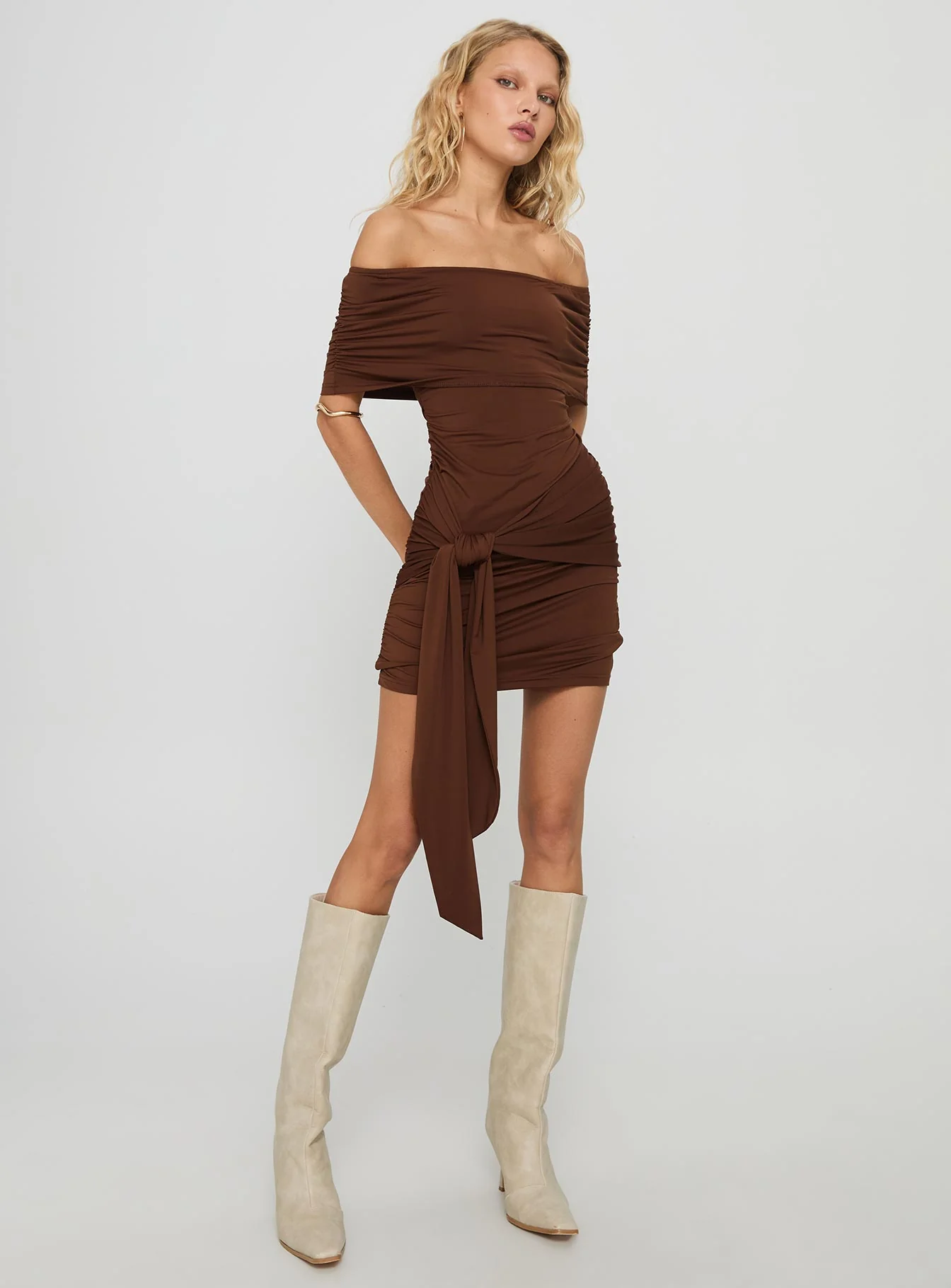 Island Girl Tie Skirt Mini Dress Brown