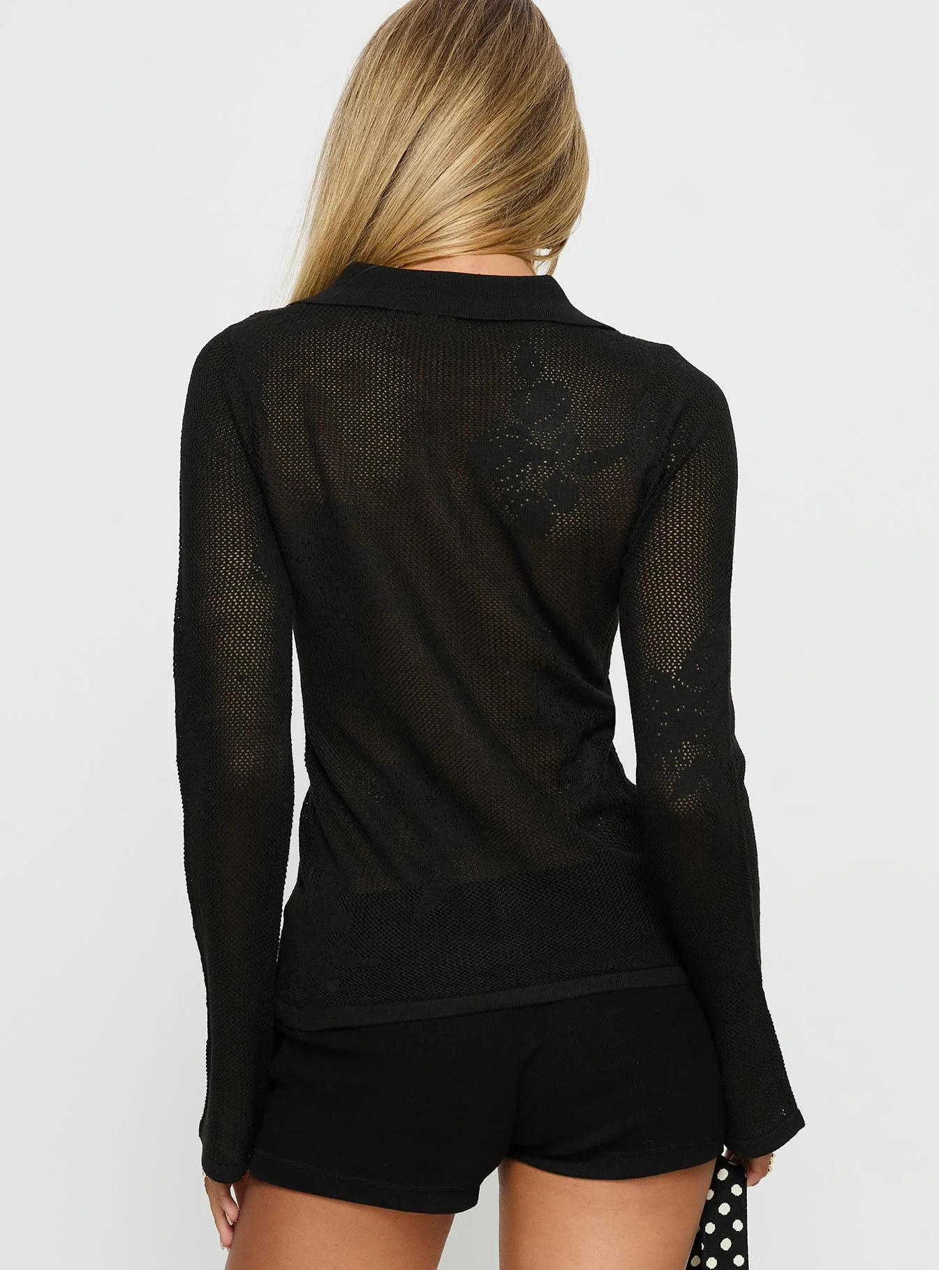 Marcita Floral Knit Longline Shirt Black