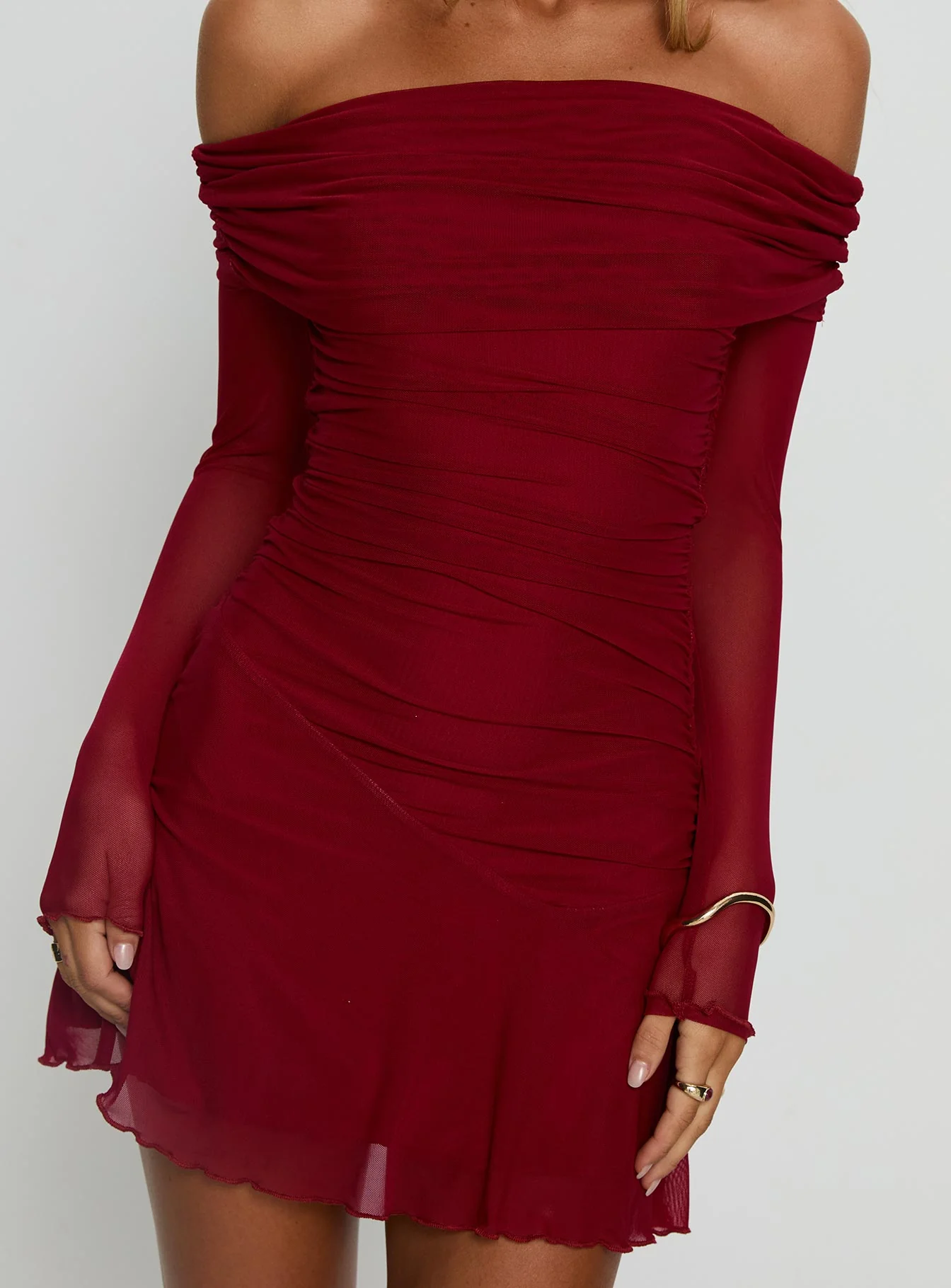 Koki Long Sleeve Off Shoulder Mini Dress Red