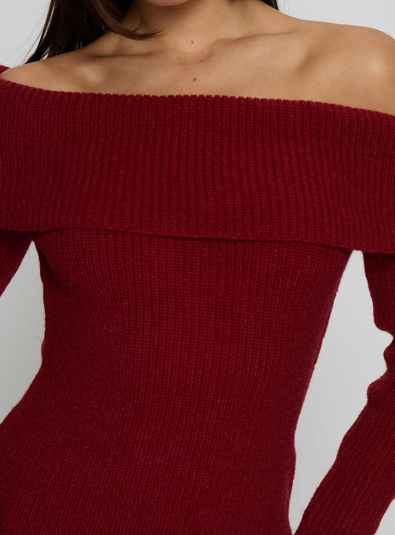 Noriko Long Sleeve Knit Mini Dress Burgundy
