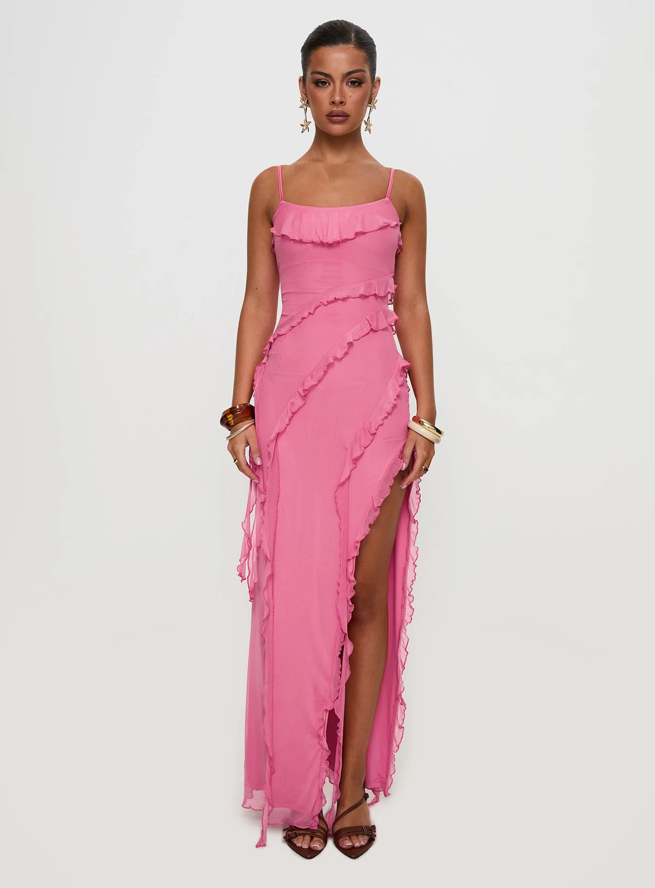 Valerian Frill Maxi Dress Pink