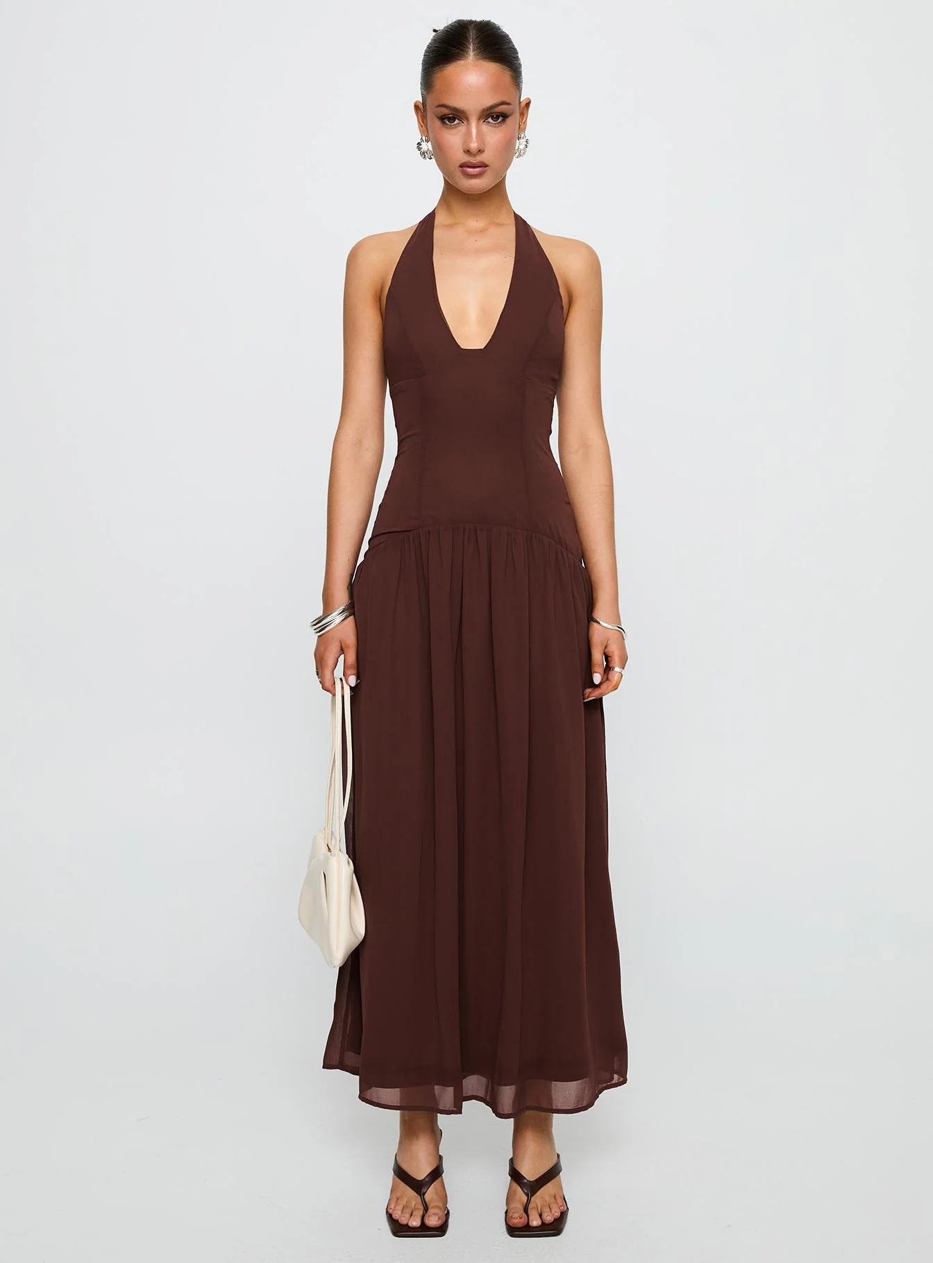 Chestnut Drop Waist Maxi Dress Brown