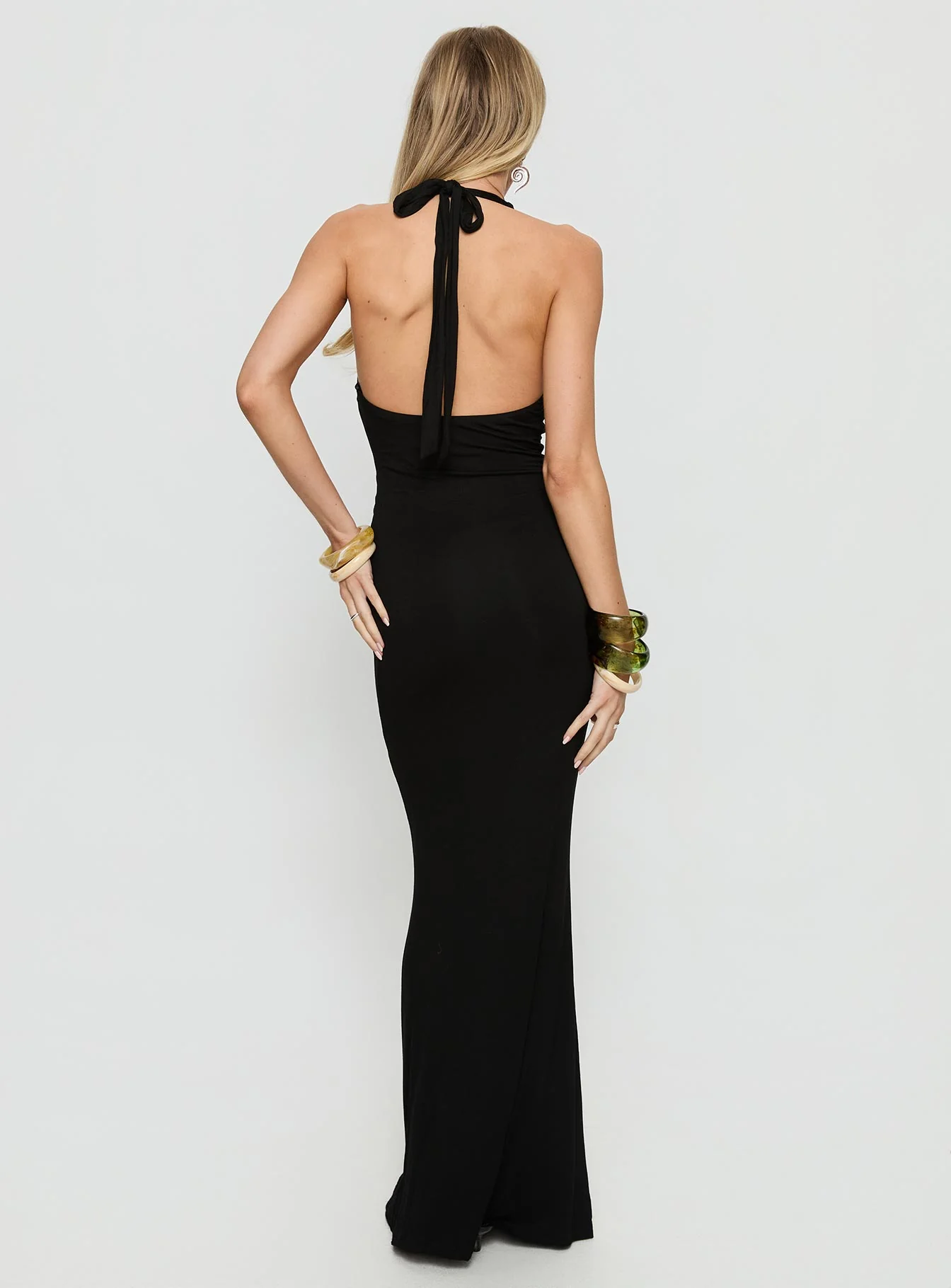 Emabella Plunge Halter Maxi Dress Black