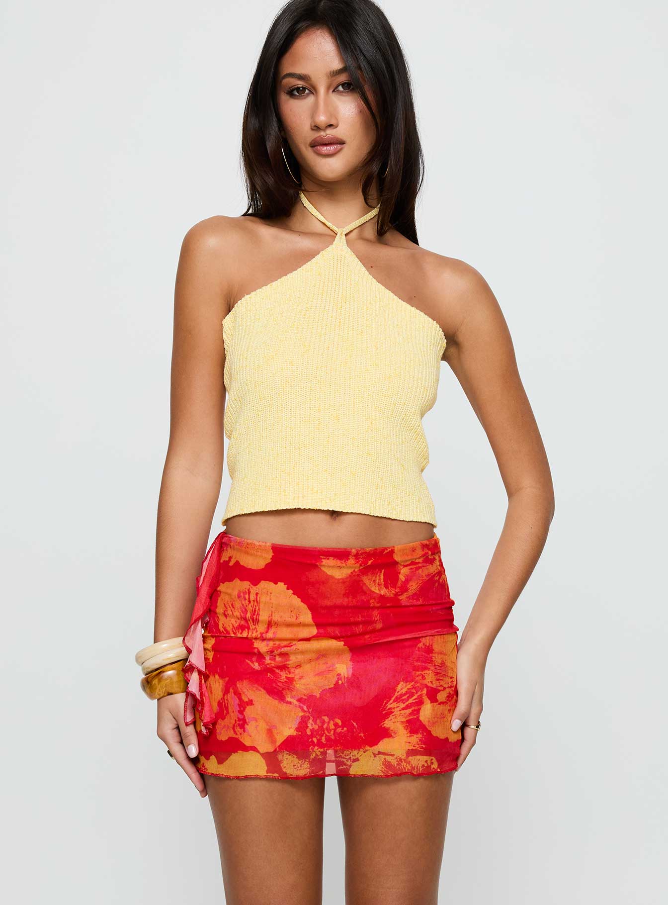 Liloha Frill Mesh Mini Skirt Orange Multi