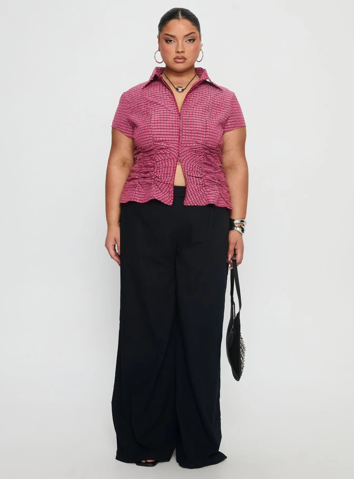 Meryn Ruched Top Red Check Curve