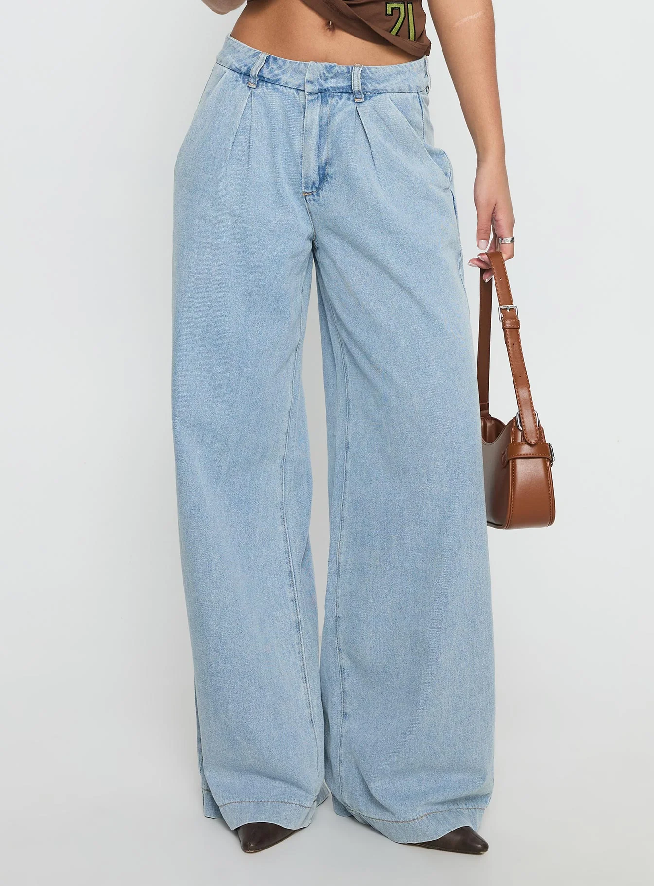 Siloh Mid Rise Wide Leg Denim Jeans Light Blue Wash