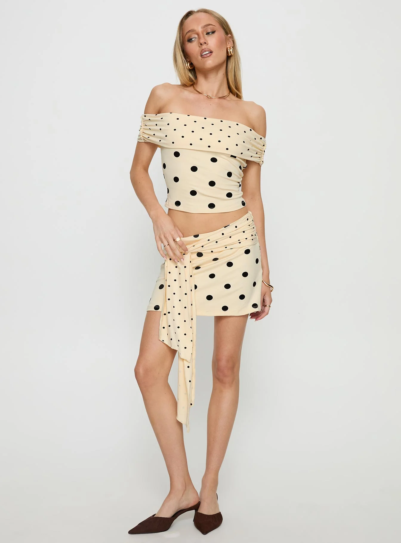 Aneira Off Shoulder Top Cream Polka